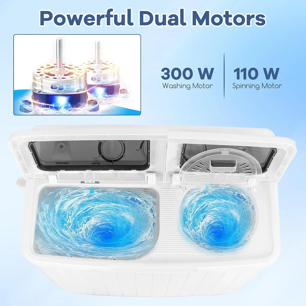 Portable mini compact two-cylinder washing machine (17.6 pounds) - Spanish model, rotary type, blue white