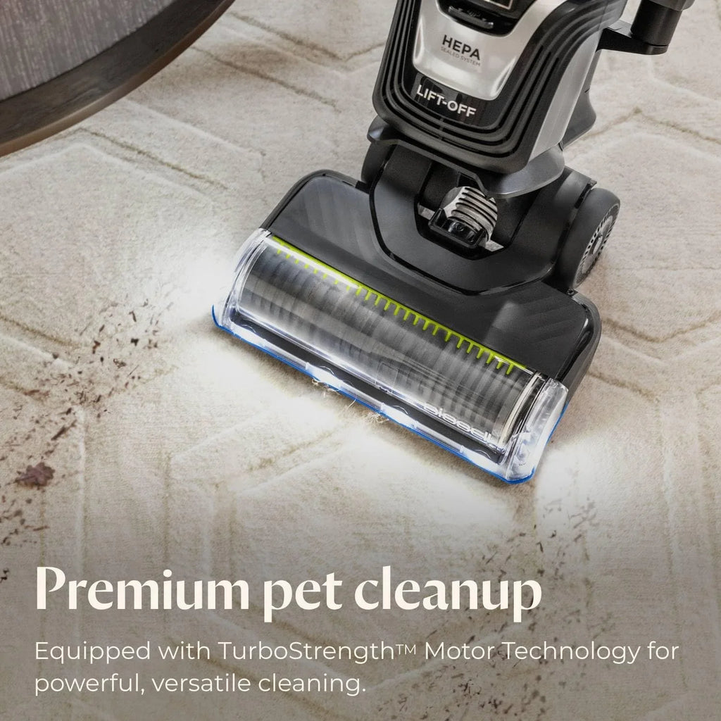 Pet hair remover vacuum cleaner, equipped with an automatic cleaning brush wheel, HEPA filter device, a powerful pet hair collection function with a turbo brush rotating tool, as well as a dust removal brush with lighting and a gap cleaning tool.