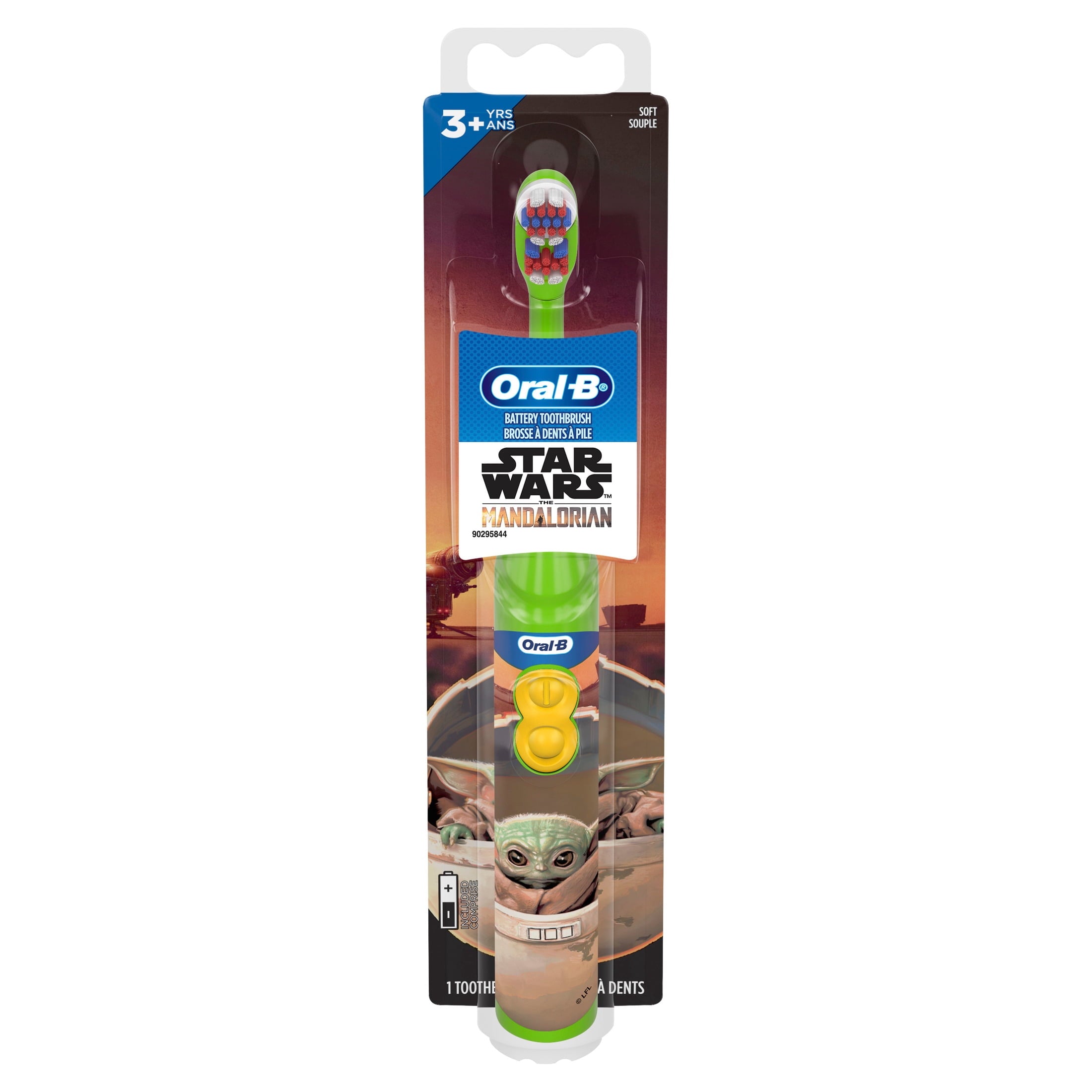 Kids Toothbrush, Battery Toothbrush Featuring Lucasfilm's Mandalorian, Full Head, Soft, for 3+