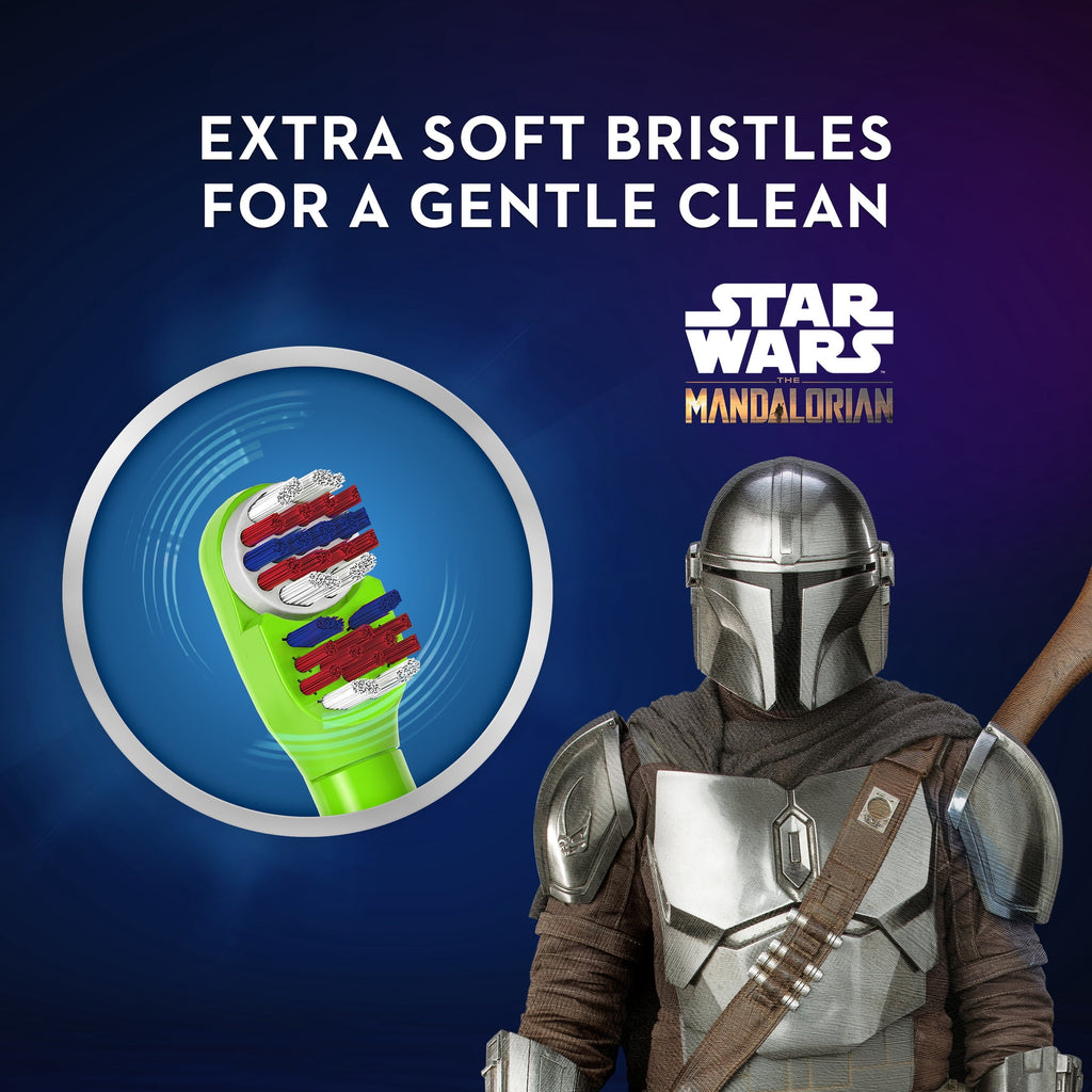 Kids Toothbrush, Battery Toothbrush Featuring Lucasfilm's Mandalorian, Full Head, Soft, for 3+