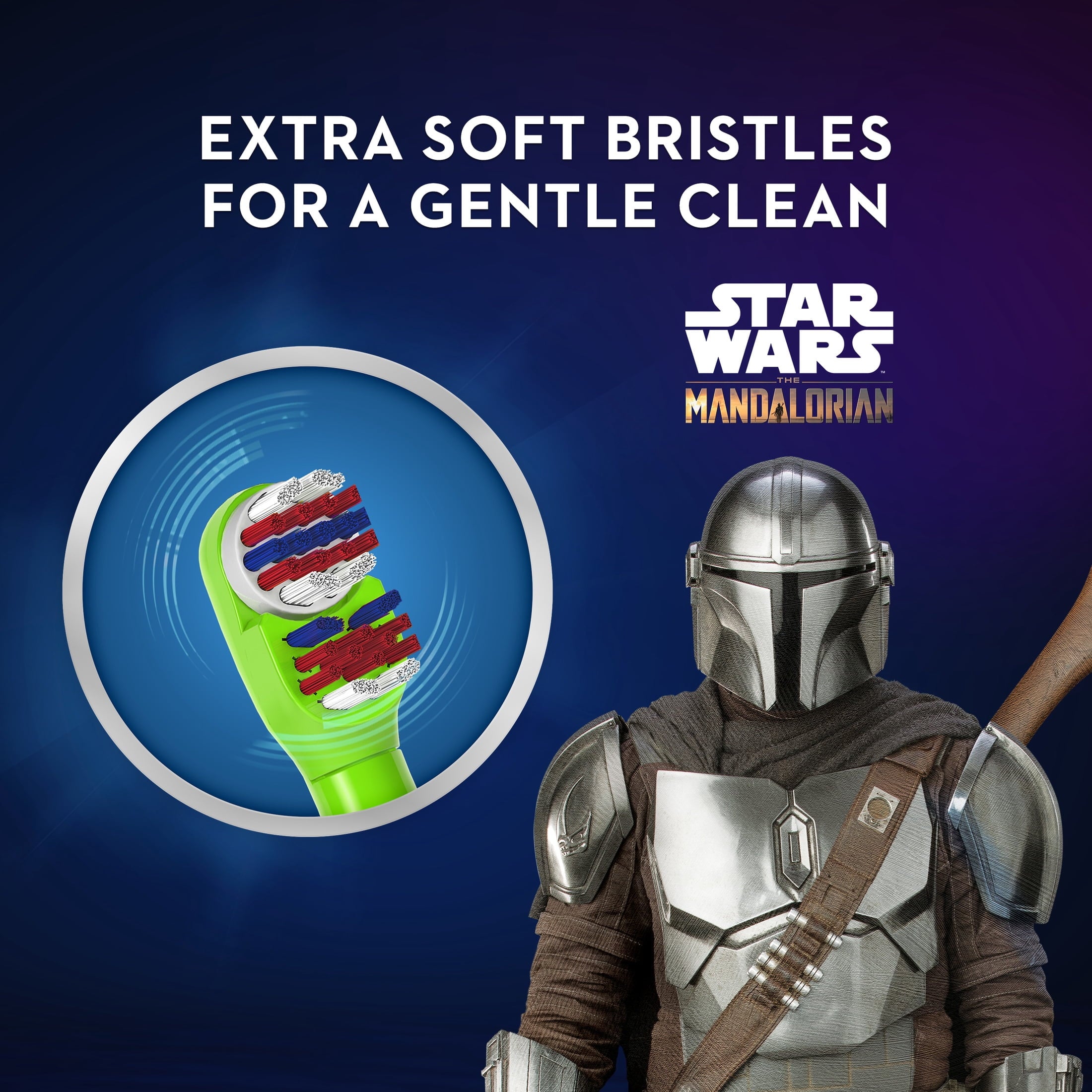 Kids Toothbrush, Battery Toothbrush Featuring Lucasfilm's Mandalorian, Full Head, Soft, for 3+