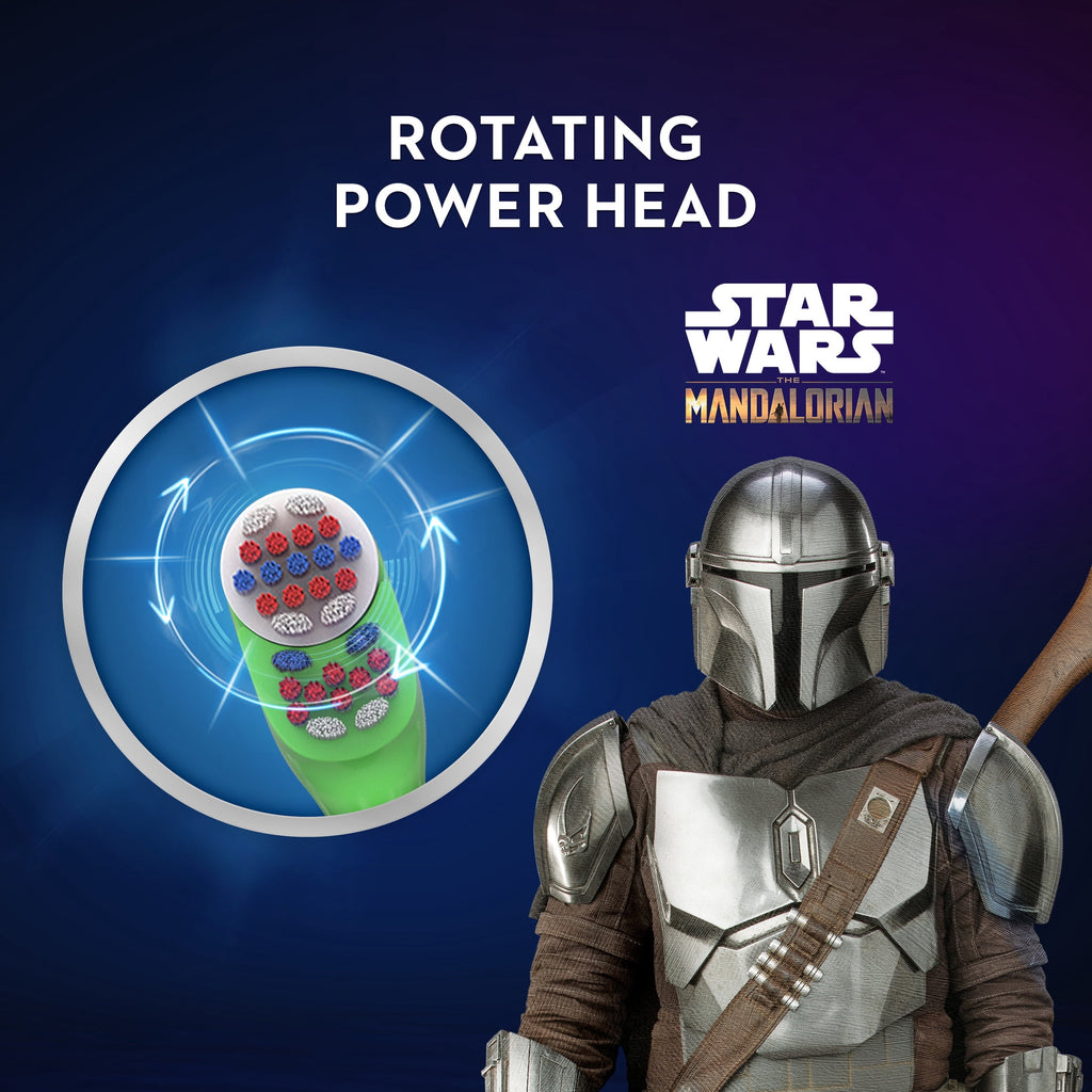 Kids Toothbrush, Battery Toothbrush Featuring Lucasfilm's Mandalorian, Full Head, Soft, for 3+