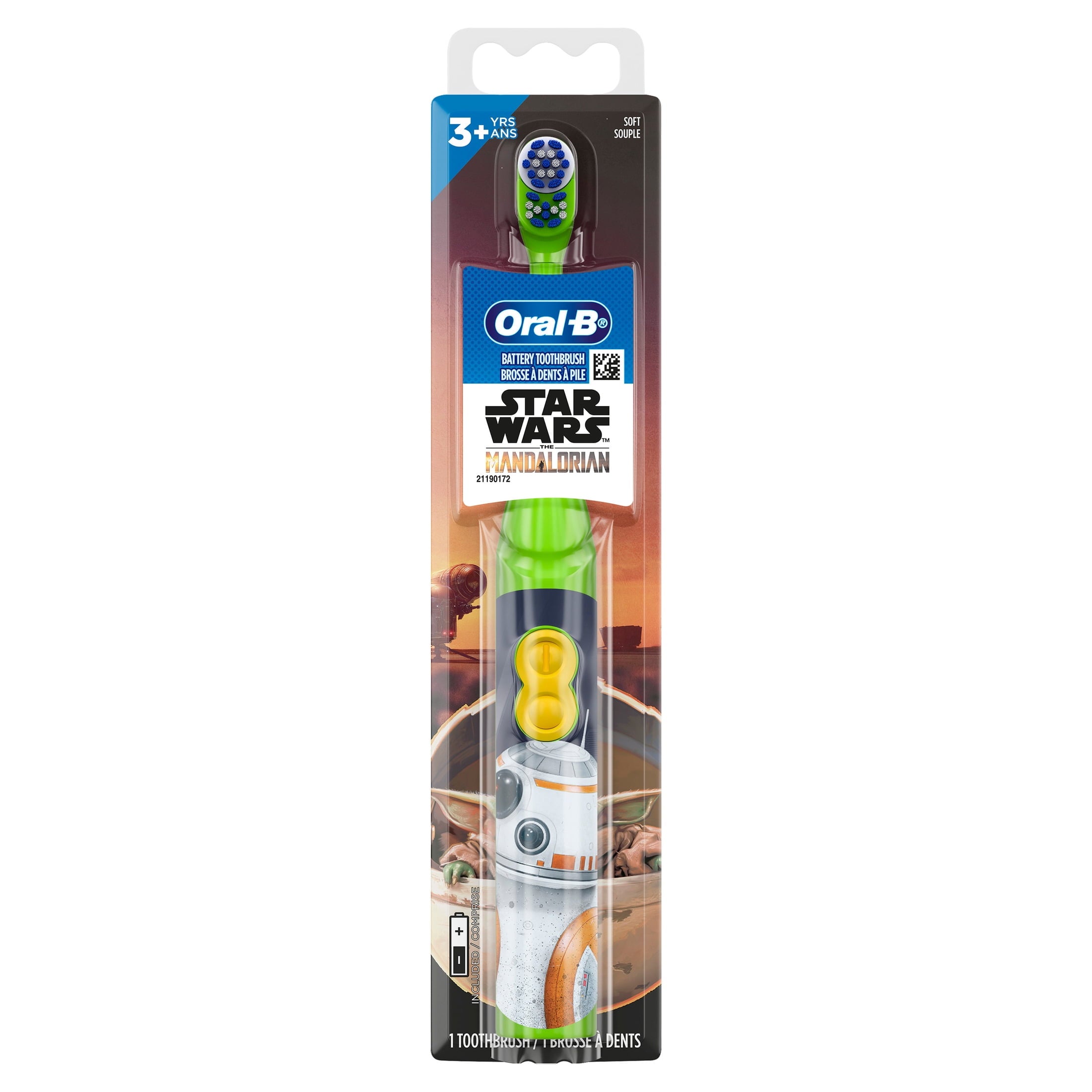 Kids Toothbrush, Battery Toothbrush Featuring Lucasfilm's Mandalorian, Full Head, Soft, for 3+