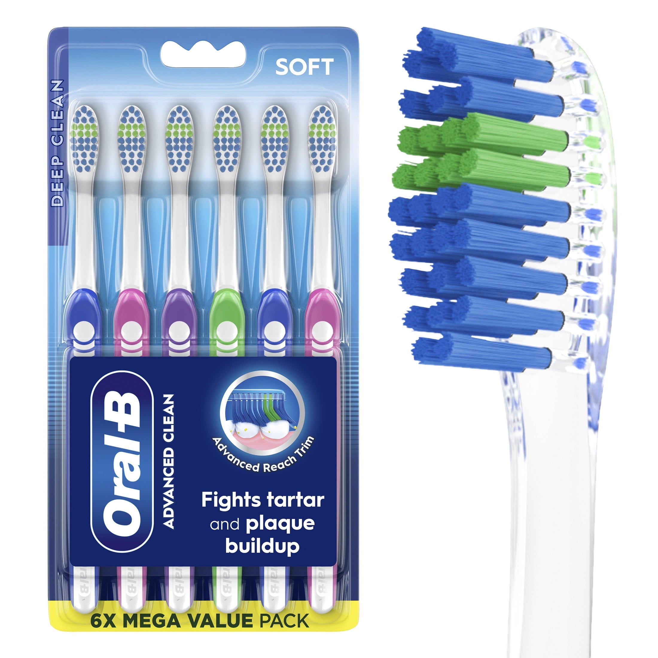 Toothbrush, Toothbrush Pack, Advanced Clean Toothbrush, Color-Changing Bristles, Soft, 6 Count
