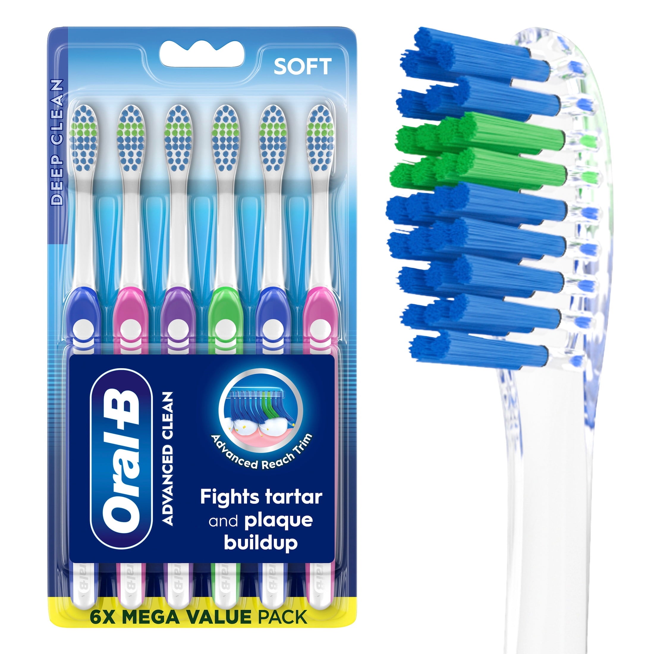 Toothbrush, Toothbrush Pack, Advanced Clean Toothbrush, Color-Changing Bristles, Soft, 6 Count