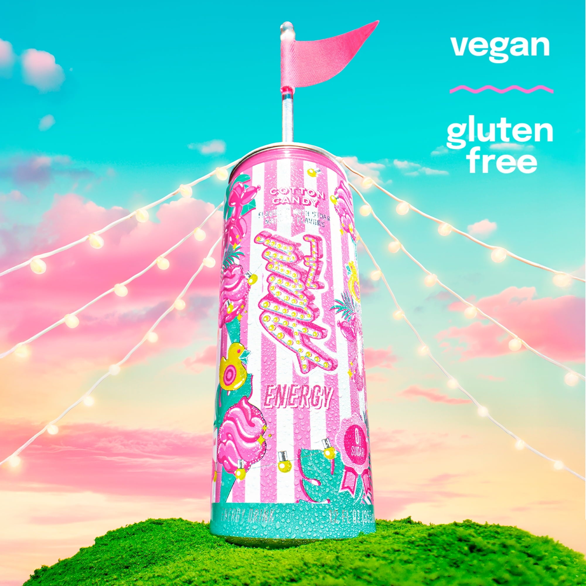 Sugar Free Energy Drink,Cotton Candy, 12 fl oz, 12 Pack, Cans, 200mg Caffeine