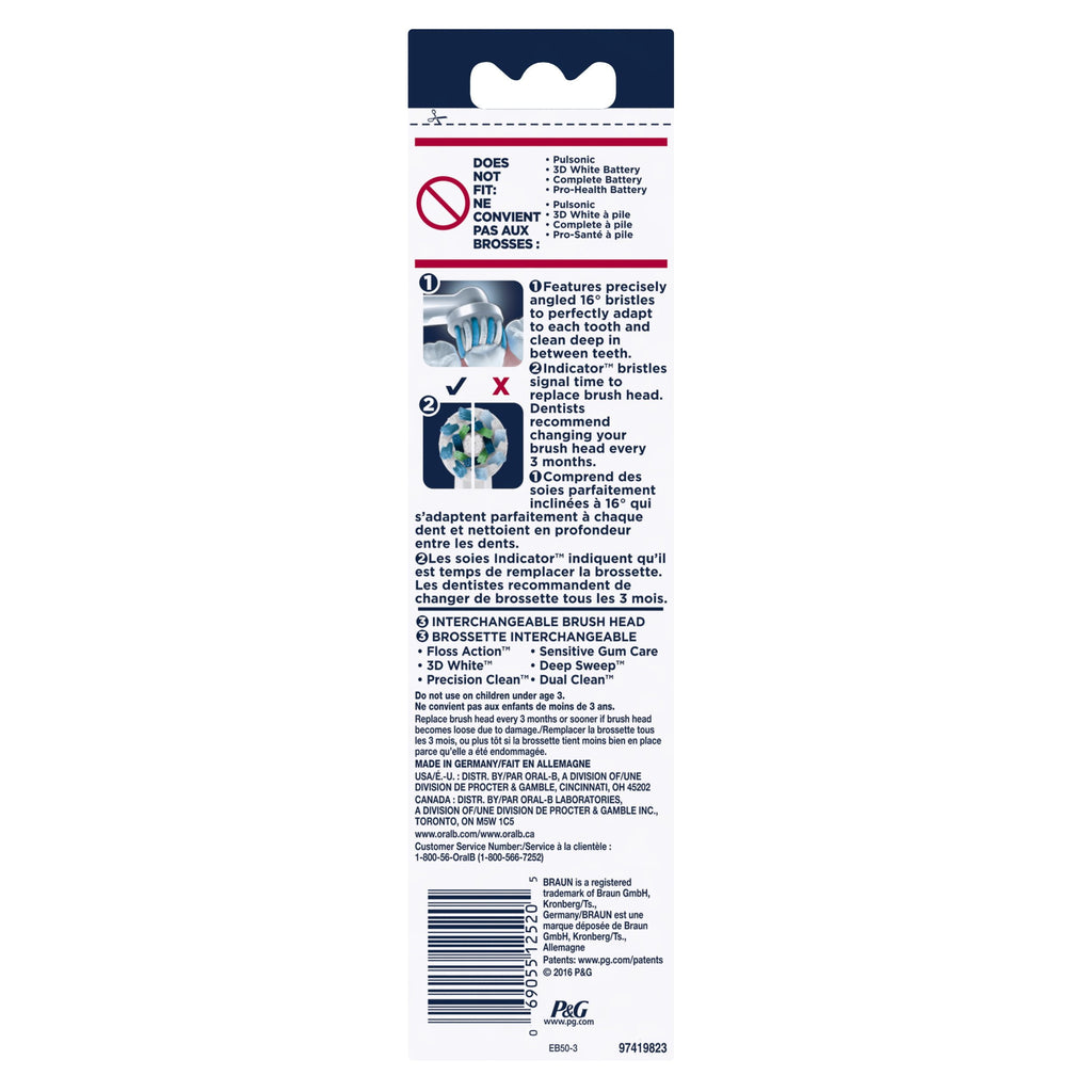 Professional Cross Action Replacement Brush Heads, 3 Pk, EB50-3