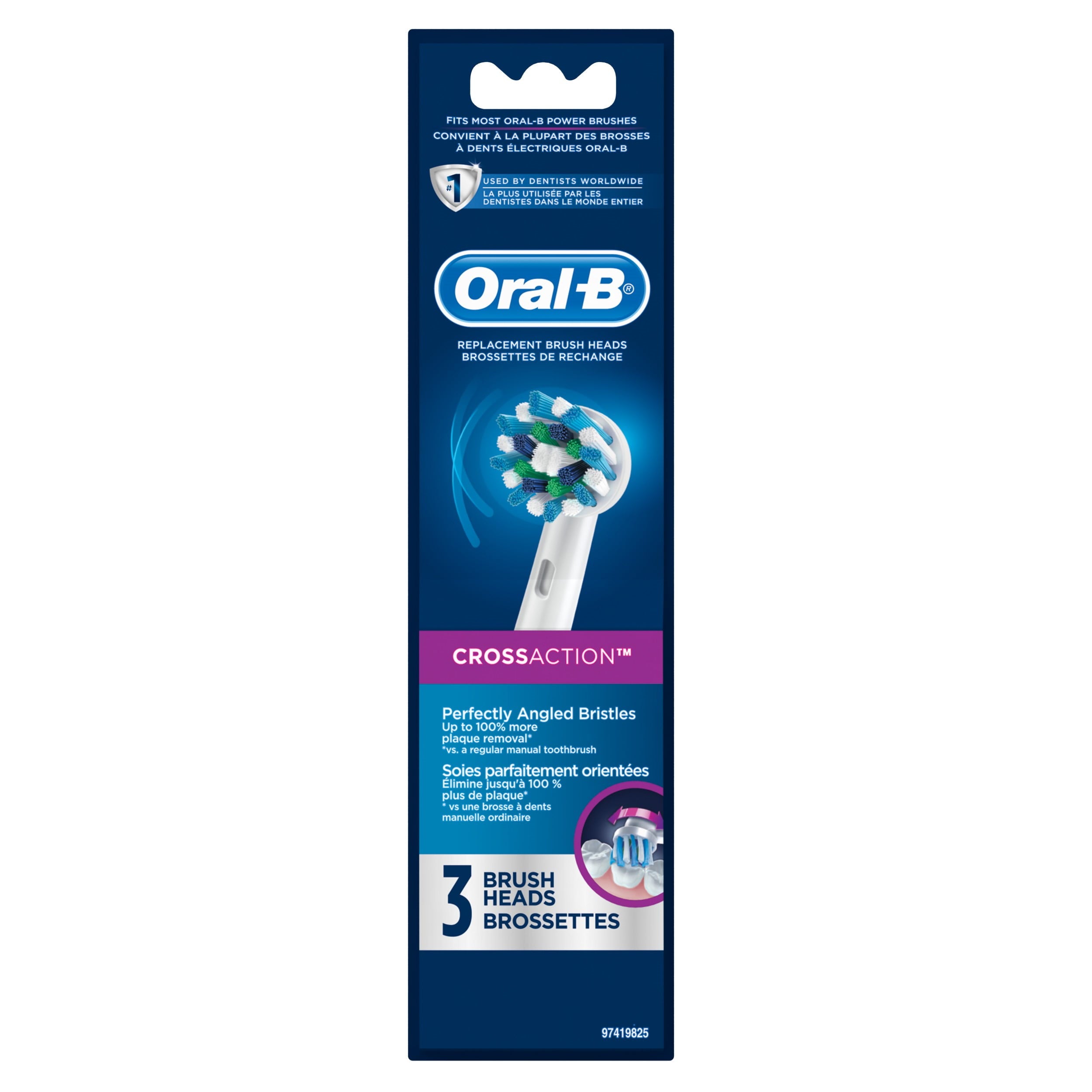 Professional Cross Action Replacement Brush Heads, 3 Pk, EB50-3