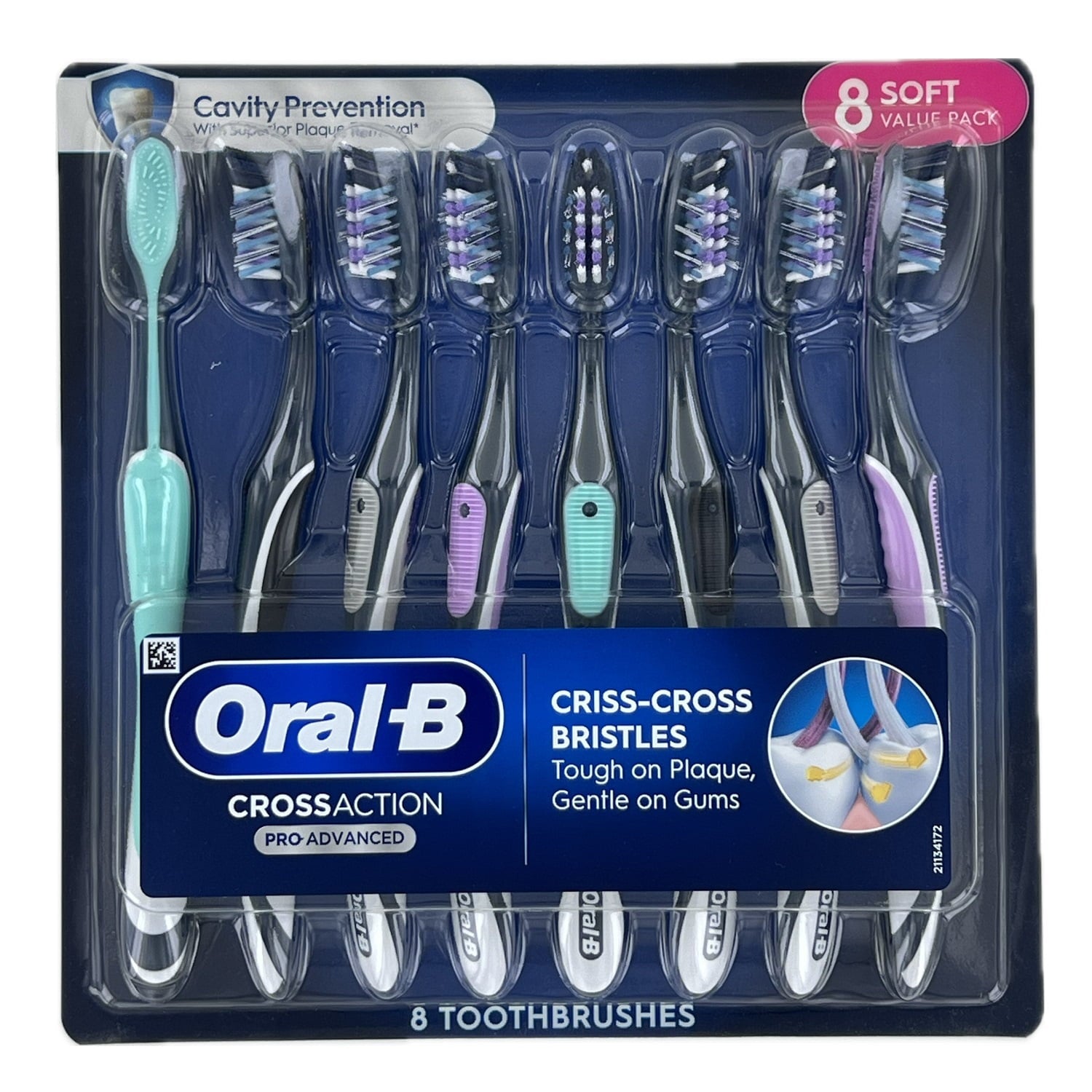 Cross Action Pro Advanced Toothbrush, 8 Count (Soft)