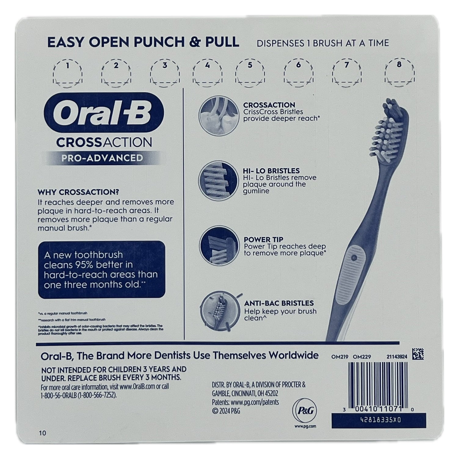 Cross Action Pro Advanced Toothbrush, 8 Count (Soft)