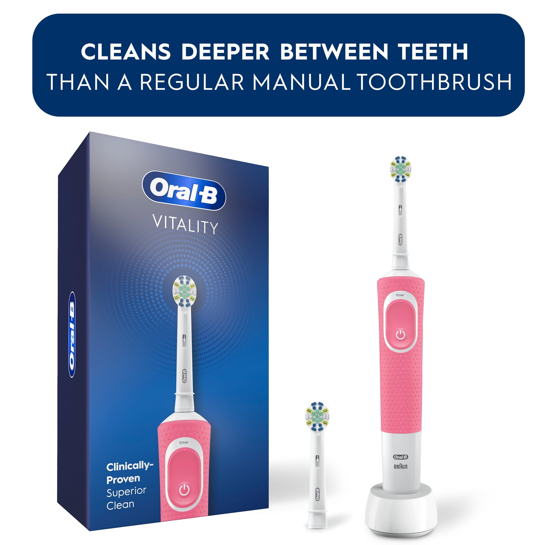 Toothbrush, Vitality Flossaction Rechargeable Electric Toothbrush, Pink, Adults &amp; Children 3+