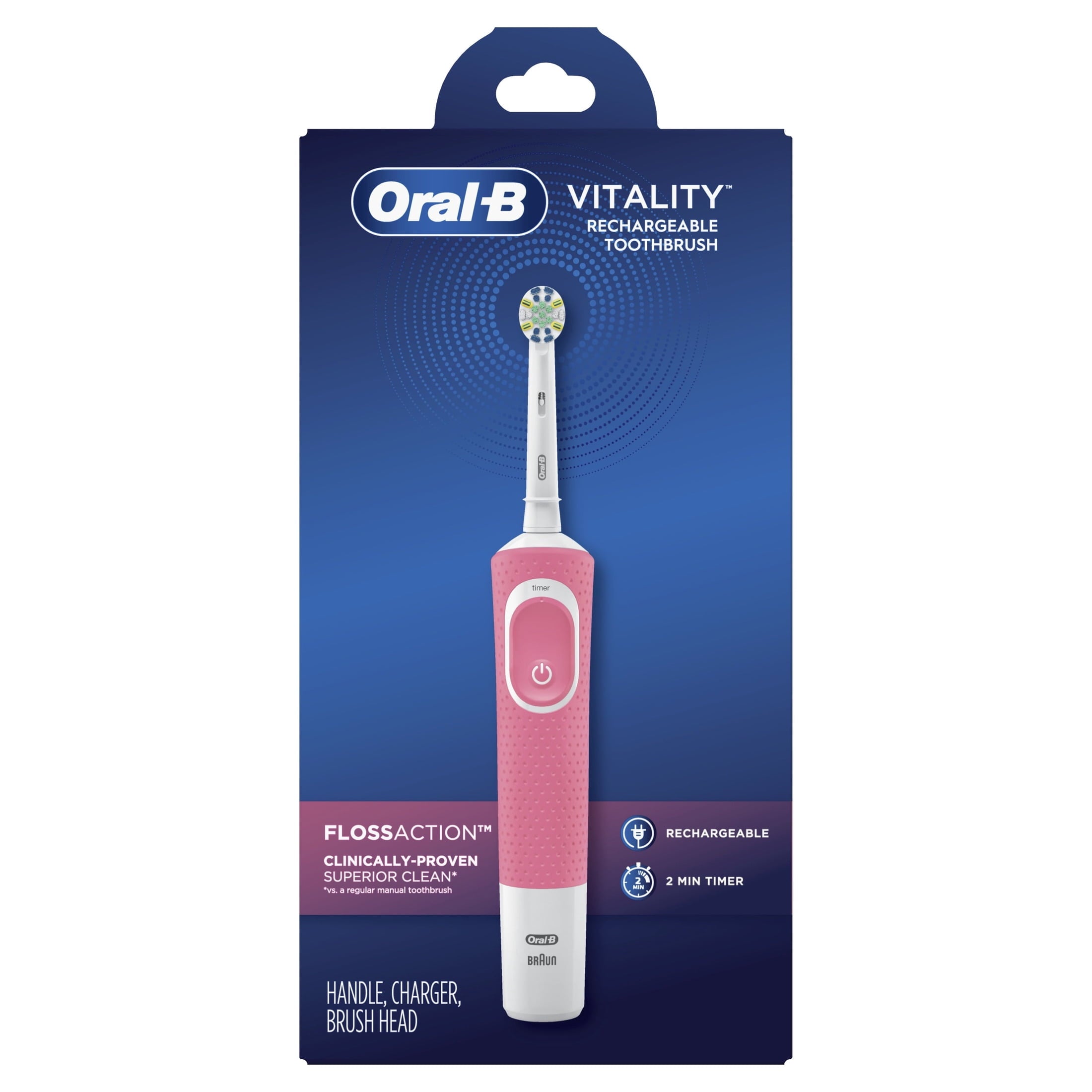 Toothbrush, Vitality Flossaction Rechargeable Electric Toothbrush, Pink, Adults &amp; Children 3+