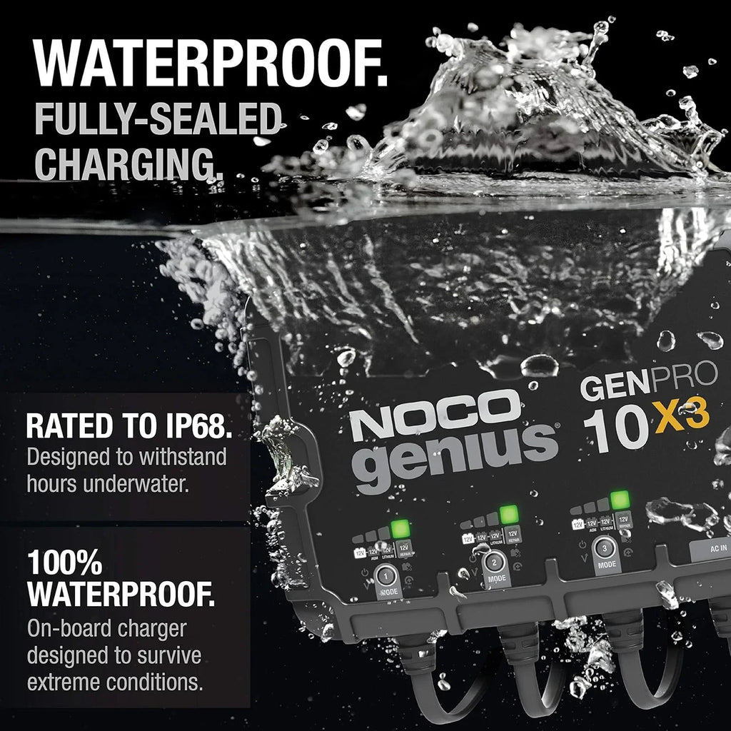 Three sets of batteries, 30-ampere built-in battery charger - Each set consists of 10-ampere, 12-volt waterproof marine charger, featuring overcharge protection and temperature compensation functions - Suitable for lead-acid batteries and lithium bat