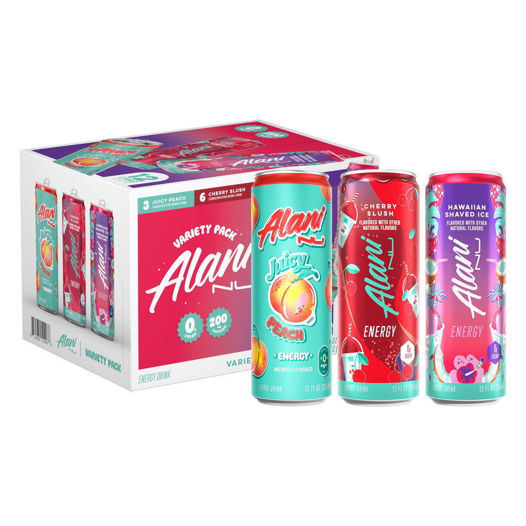 Sugar Free Energy Drink, Variety Pack, Cherry Slush, Juicy Peach, Hawaiian Shaved Ice, 12 fl oz, 12 Pack, Cans, 200mg Caffeine
