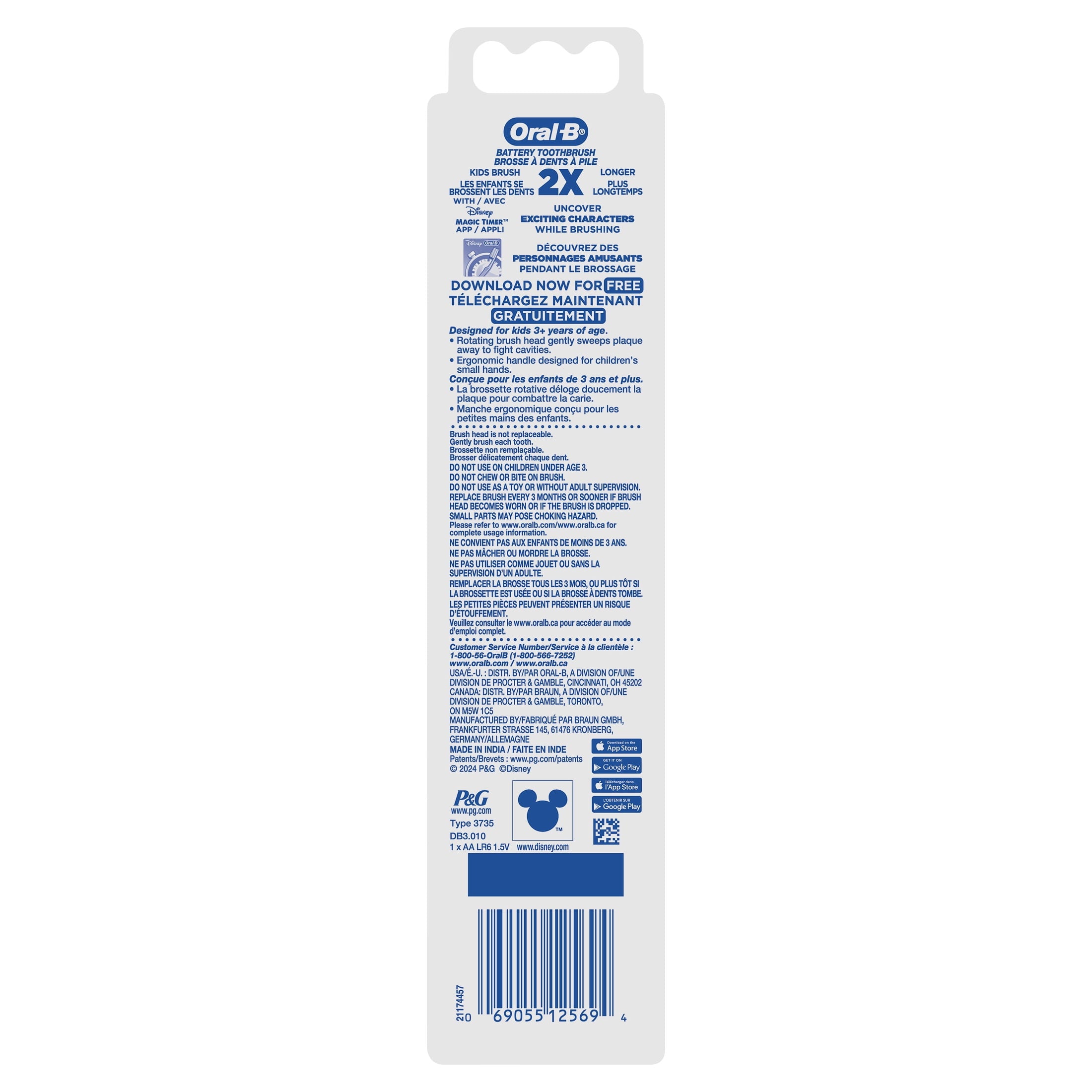 ‑B Kids Toothbrush, Pro‑Health Battery Powered Kids Toothbrush, Frozen, Soft Bristles, Ages 3+