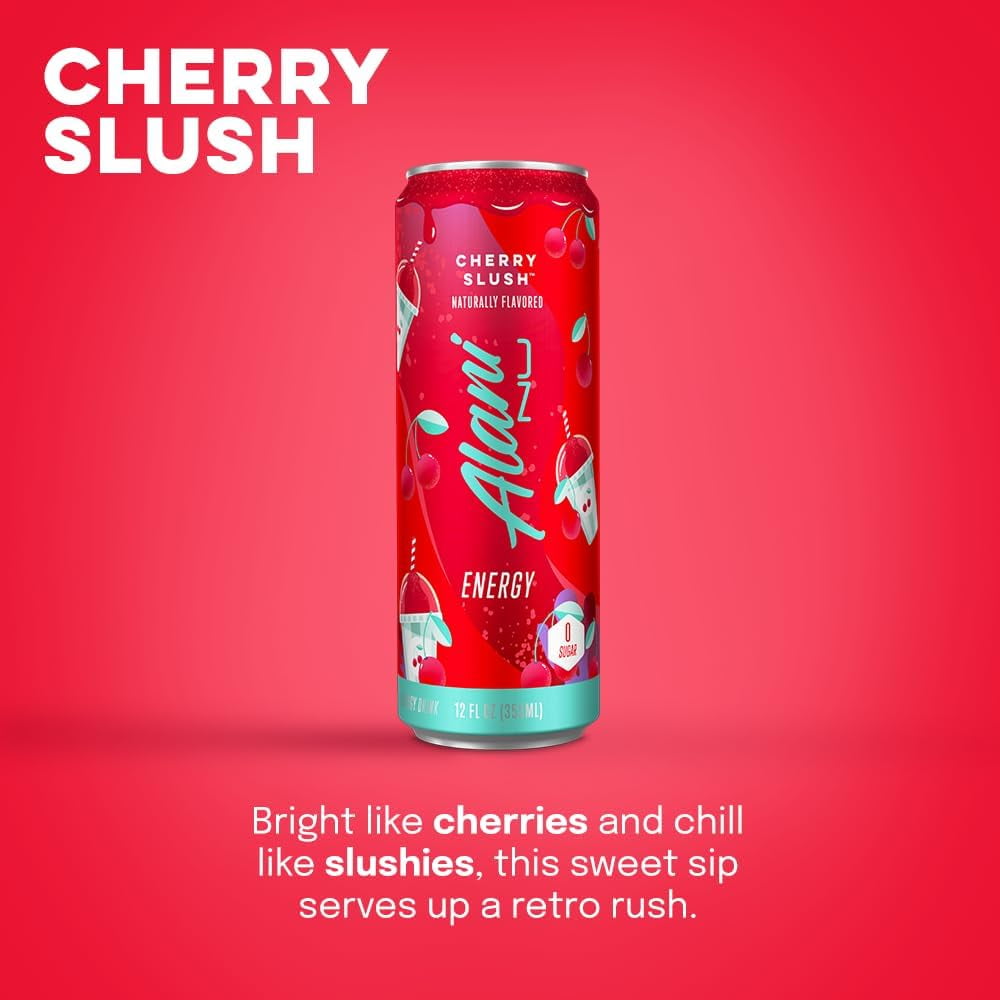 New  Energy Drink, Cherry Slush Flavor, Sugar-Free, 12 fl oz Low-Calorie Energy Boost (Pack of 6)