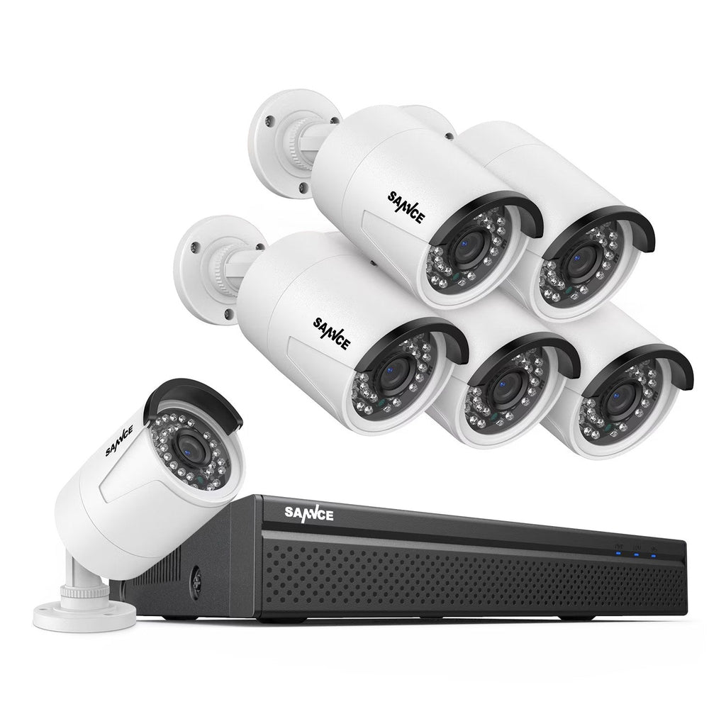 SANNCE 8CH 5MP Poe Home Security Camera System,2MP 8CH Poe NVR, 6pcs 1080P Outdoor Poe Cameras,No Hard Drive