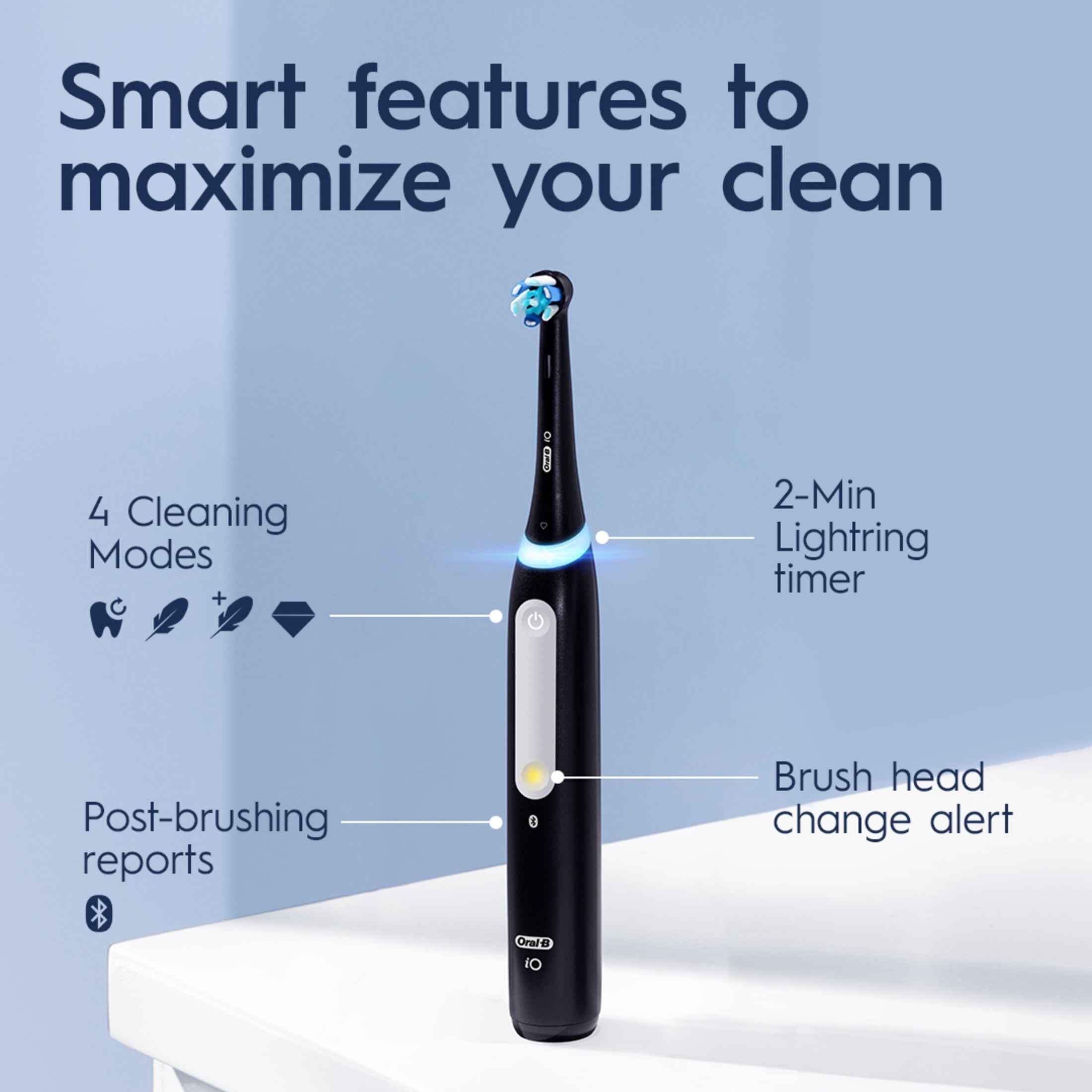 ‑B Toothbrush, iO Series 4 Rechargeable Electric Toothbrush for &amp; Kids 3+, Icy Blue, Compact Head