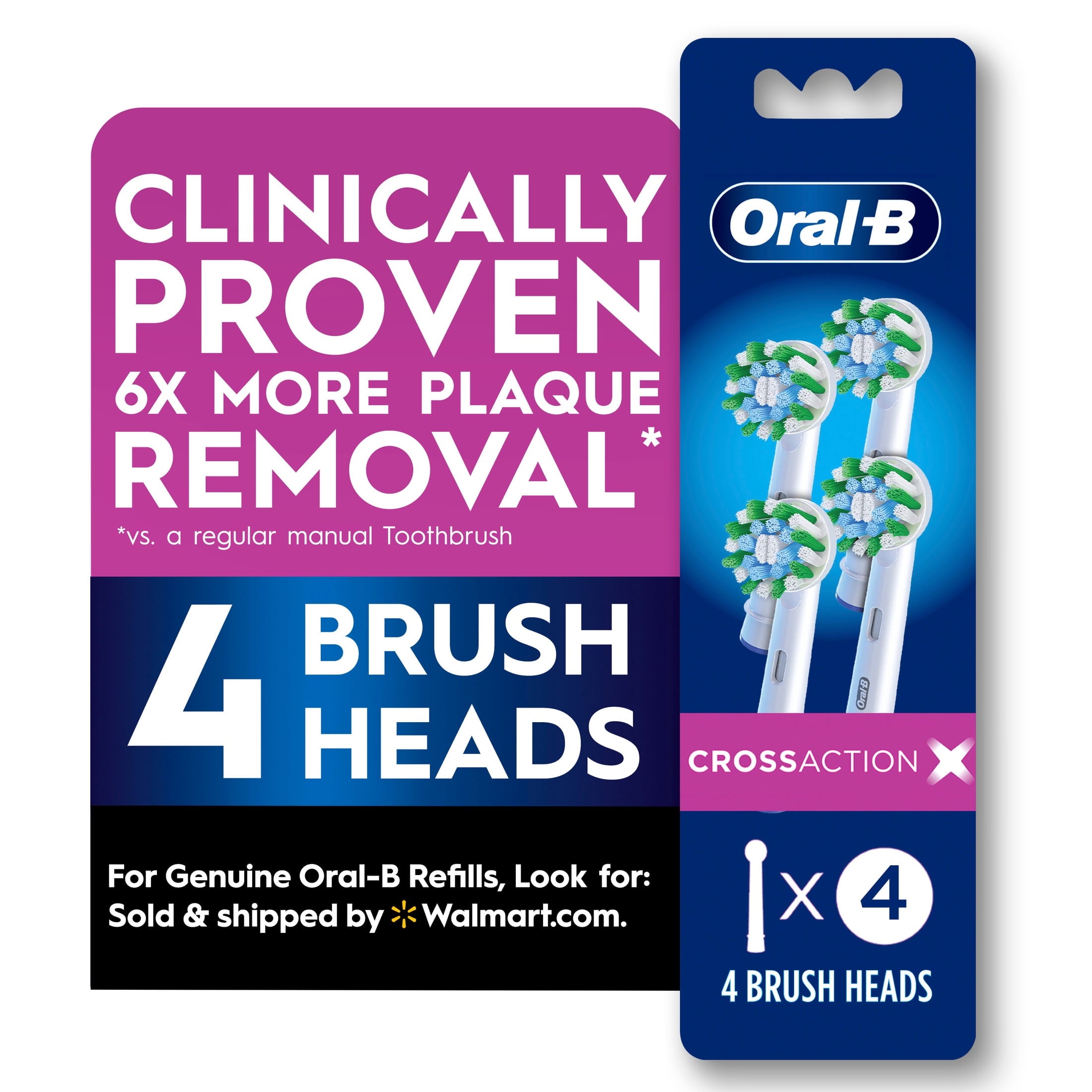 Toothbrush Heads, CrossActionX X-Filament Replacement Brush Heads, 4 Count