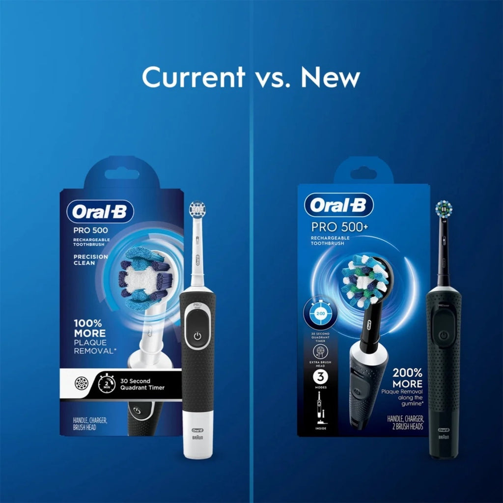 Toothbrush, Pro 500 + Electric Toothbrush with (2) Brush Heads, Rechargeable, Black