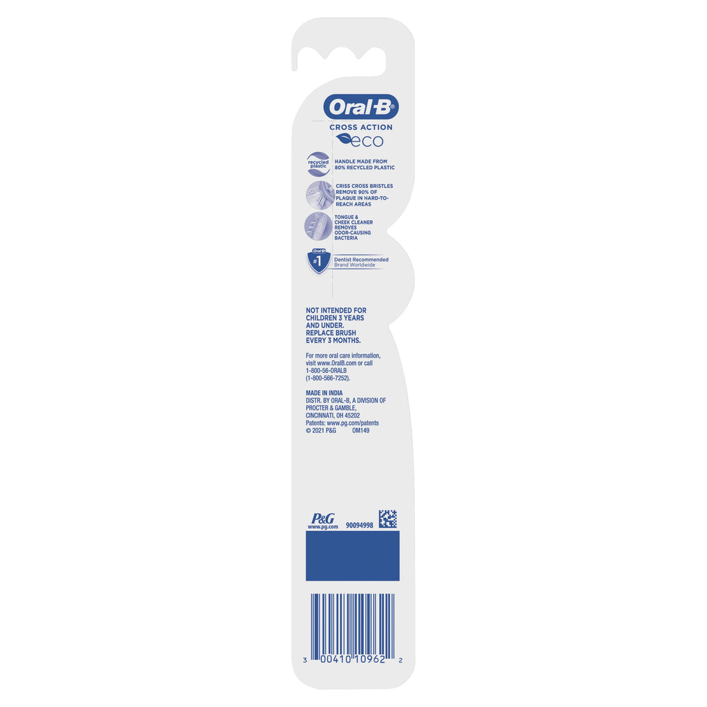 CrossAction Eco Manual Toothbrush, Medium Bristles, 1 Count, for and Children 3+