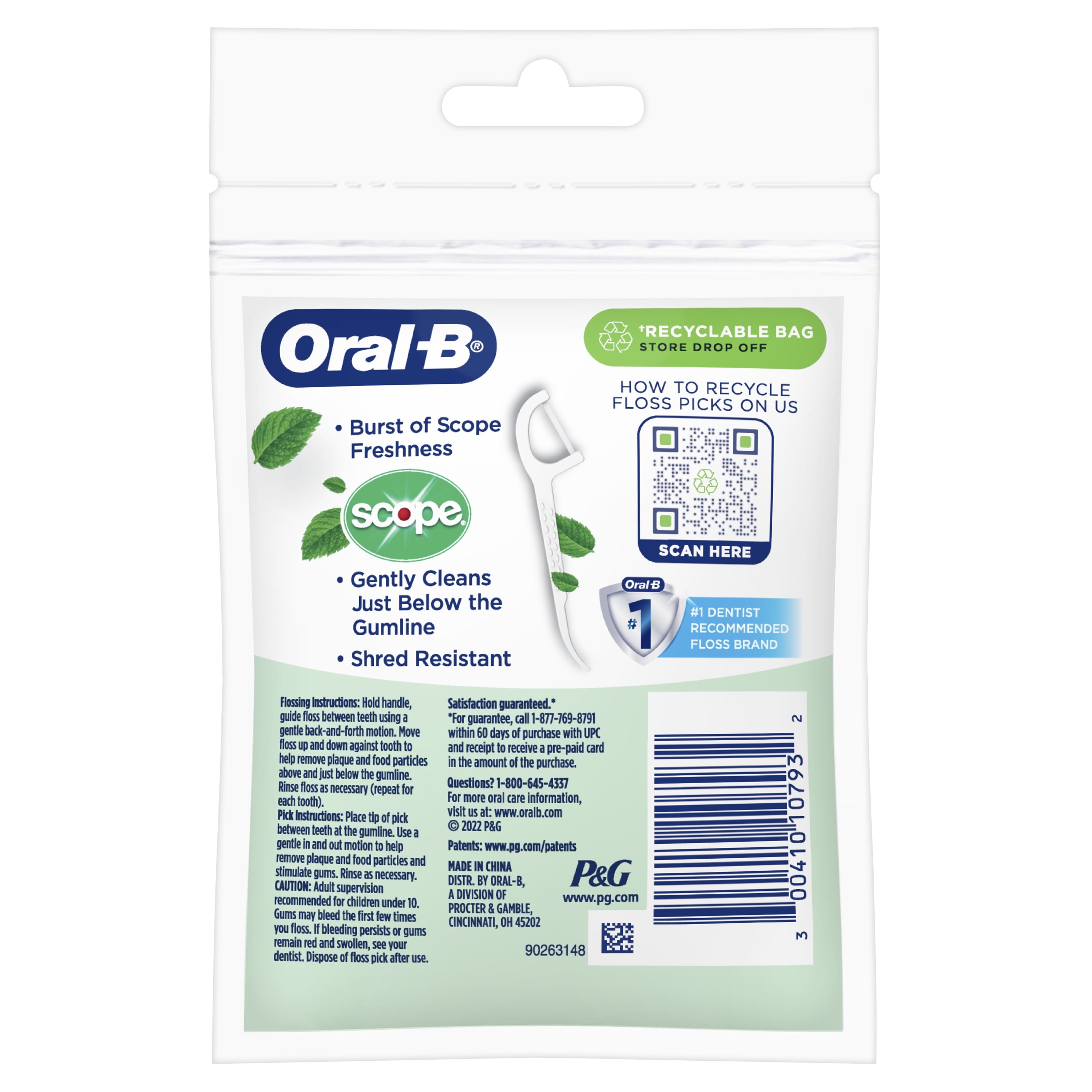 Burst of Scope Dental Floss Picks, Fresh Mint, 30 Count