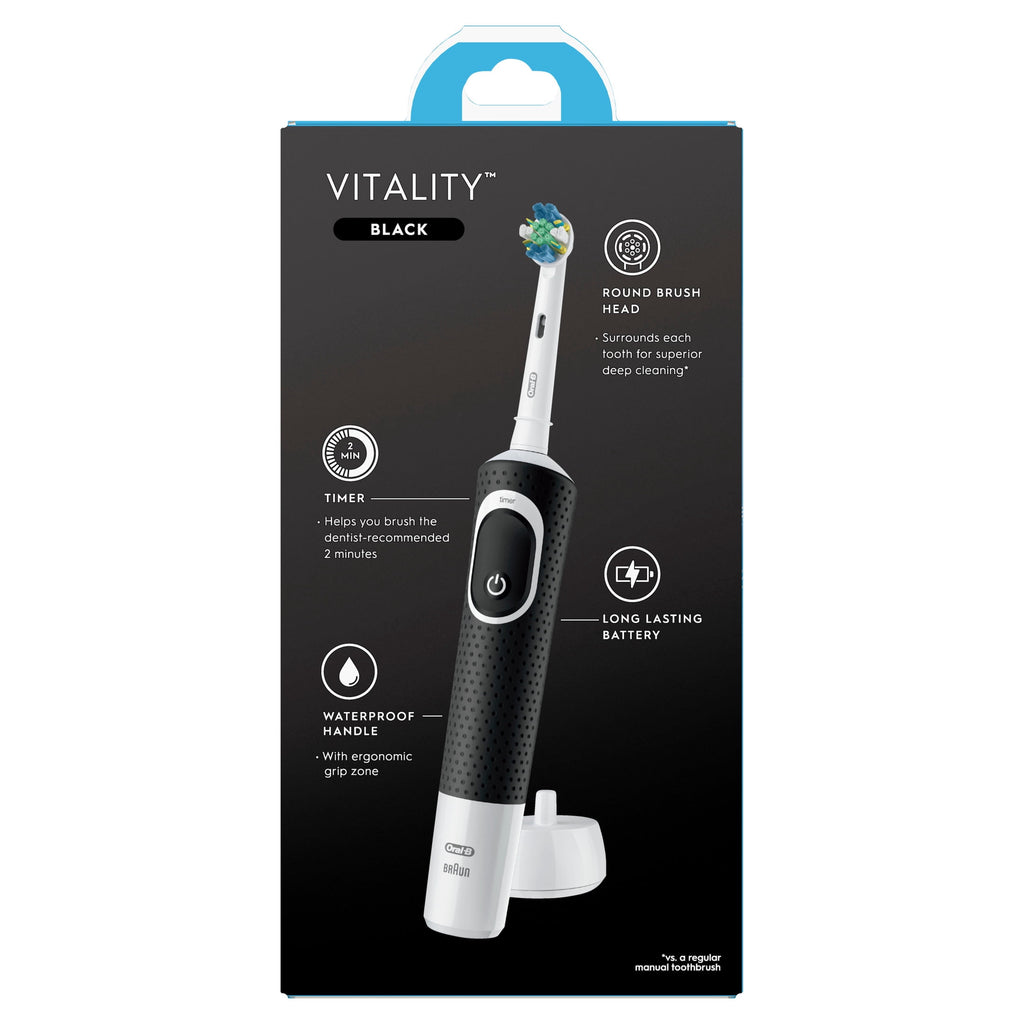 ‑B Floss, Vitality Floss Action Rechargeable Electric Toothbrush, Black, 1 Count, for Adults &amp; Kids 3+