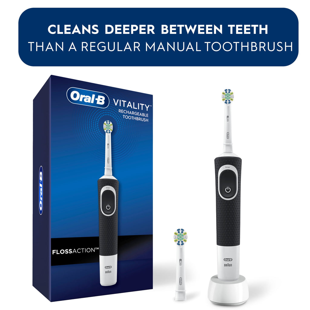 ‑B Floss, Vitality Floss Action Rechargeable Electric Toothbrush, Black, 1 Count, for Adults &amp; Kids 3+