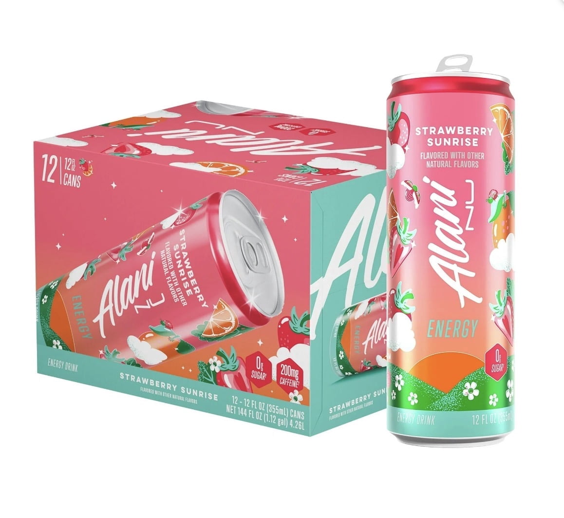 (2)  Nu Energy Drink Strawberry Sunrise 200mg Caffeine 12 Pack 12 Fl Oz