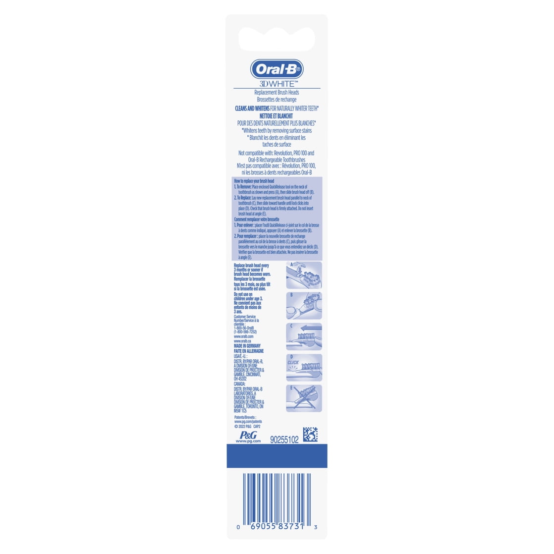 3D White Battery Power Toothbrush Replacement Heads, 2 Count