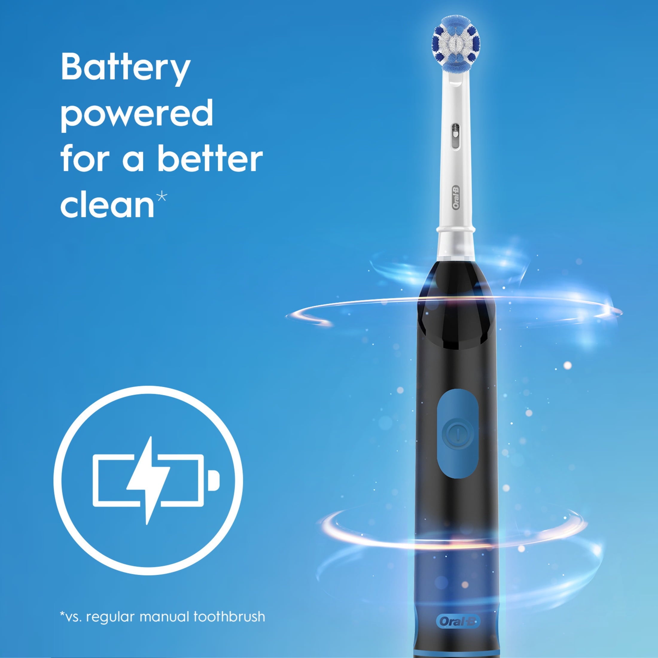 Toothbrush, Easy Clean Compact Head Battery Powered Electric Toothbrush, Black, for and Children 3+