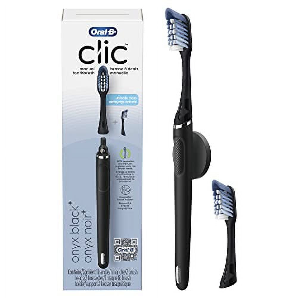 Clic Toothbrush, Matte Black, with 1 Bonus Replacement Brush Head and Magnetic Toothbrush Holder