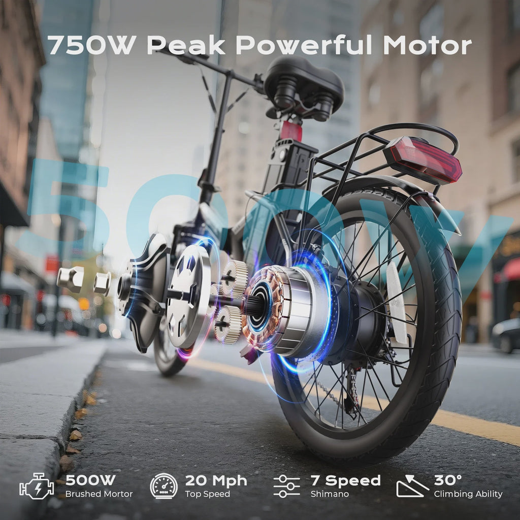 AIRWEST 20 in Foldable Electric Bike for Adults, Compact Commuter eBike with 500W Motor 750W Peak, Removable 48V 7.8Ah Battery, 50 Miles PAS...