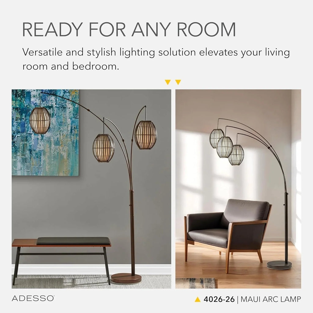 Floor lamp, equipped with three movable lampshades and an adjustable height design - perfect for decorating bedrooms, living rooms and corners, with a bronze color finish.