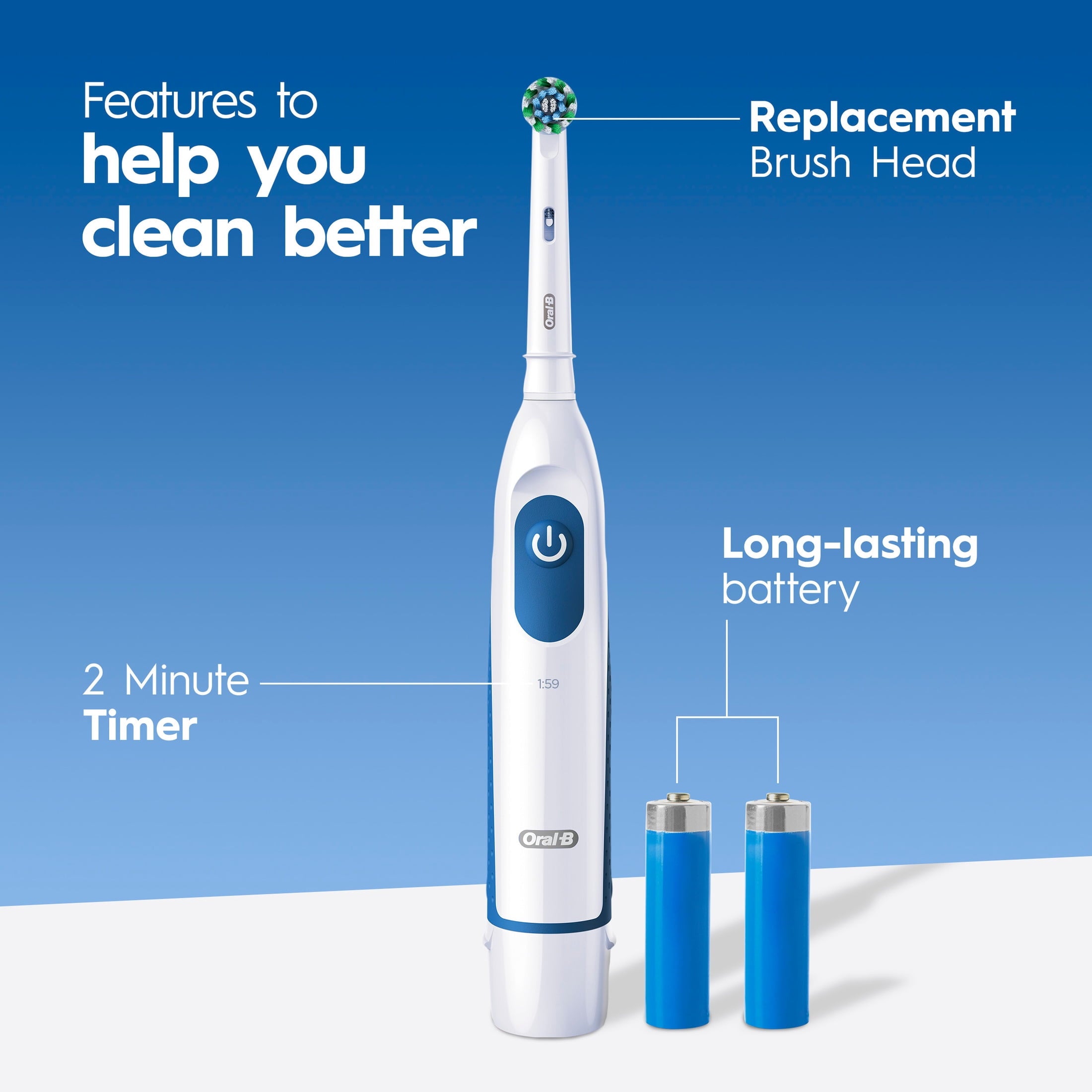 Toothbrush, Pro 100 Precision Clean, Battery Power Toothbrush, White