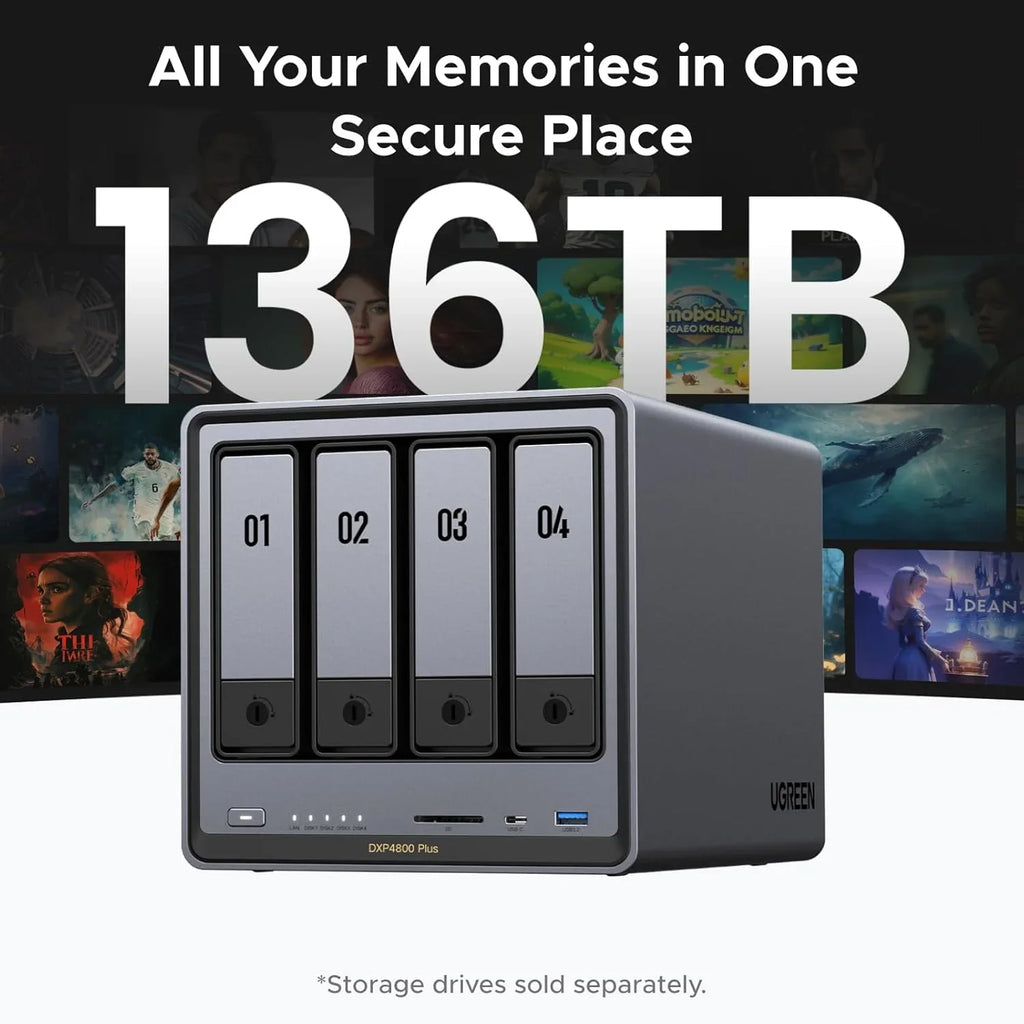 Four-slot desktop network storage device, equipped with Intel Pentium Gold 8505 octa-core processor, 8GB DDR5 memory, 128G solid-state drive, 1 10GbE network port, 1 2.5GbE network port, 2 M.2 NVMe slots, 4K HDMI interface, network storage device (wi