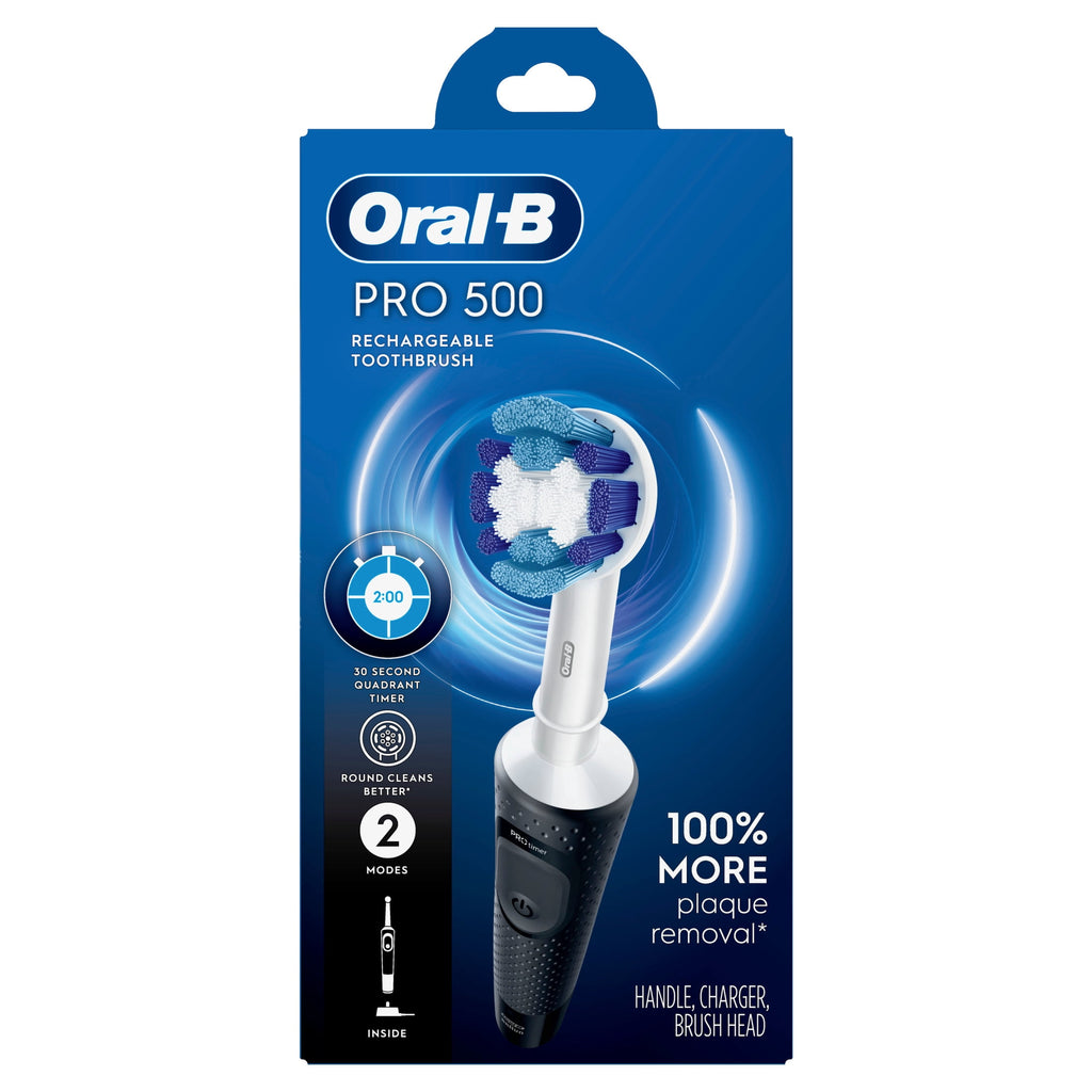‑B Pro 500 Rechargeable Electric Toothbrush, Black, 1 Count, for Adults &amp; Kids 3+