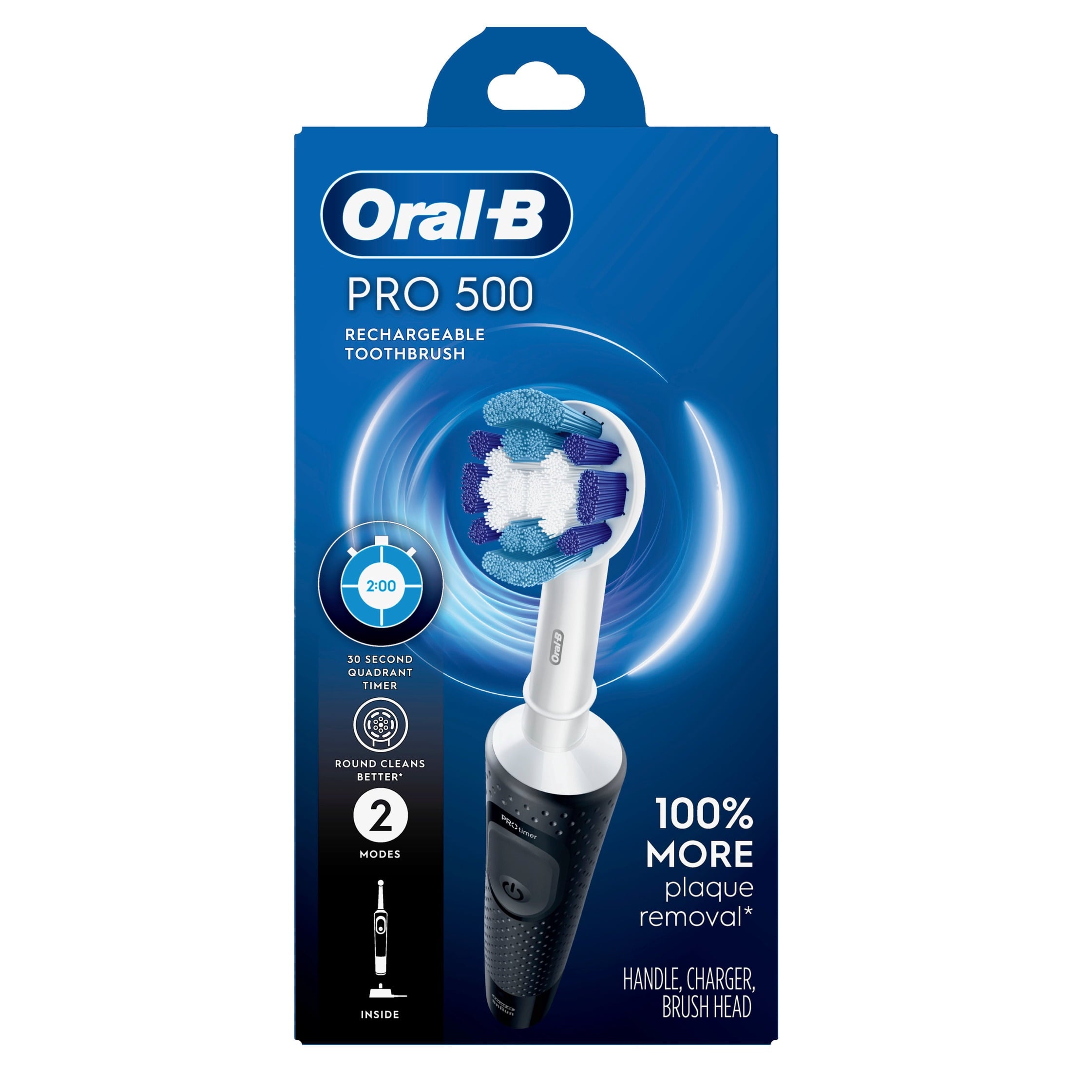 ‑B Pro 500 Rechargeable Electric Toothbrush, Black, 1 Count, for Adults &amp; Kids 3+
