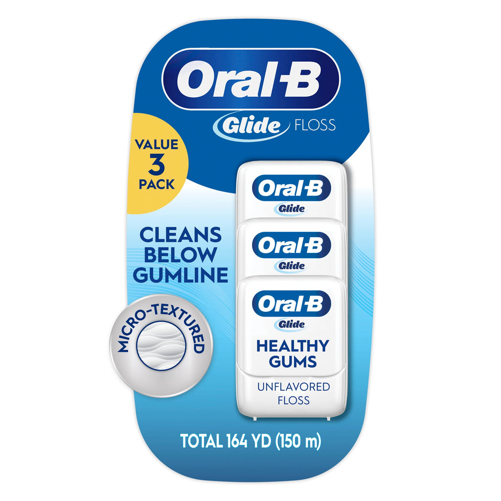Glide Healthy Gums Unflavored Dental Floss, Value 3 Pack (50m Each)