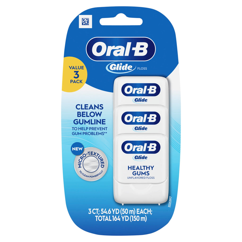 Glide Healthy Gums Unflavored Dental Floss, Value 3 Pack (50m Each)