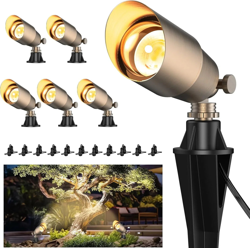 Solid Brass Outdoor Uplights & Accent Light Fixtures, Heavy Duty 12V Low Voltage LED Landscape Lighting Bronze, Wired Spotlights for Garden,Lawn,Patio and Yard Without LED Bulb (12 Pack)