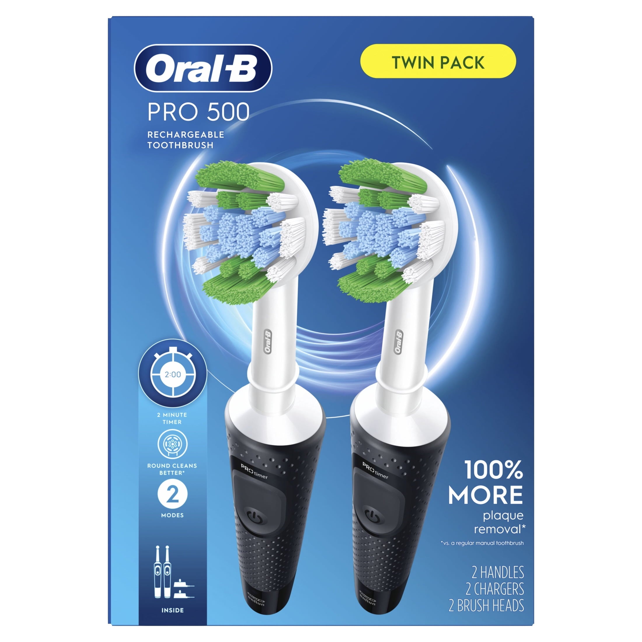 Toothbrush, Pro 500 Electric Toothbrush with (1) Brush Head, Black, for and Children 3+