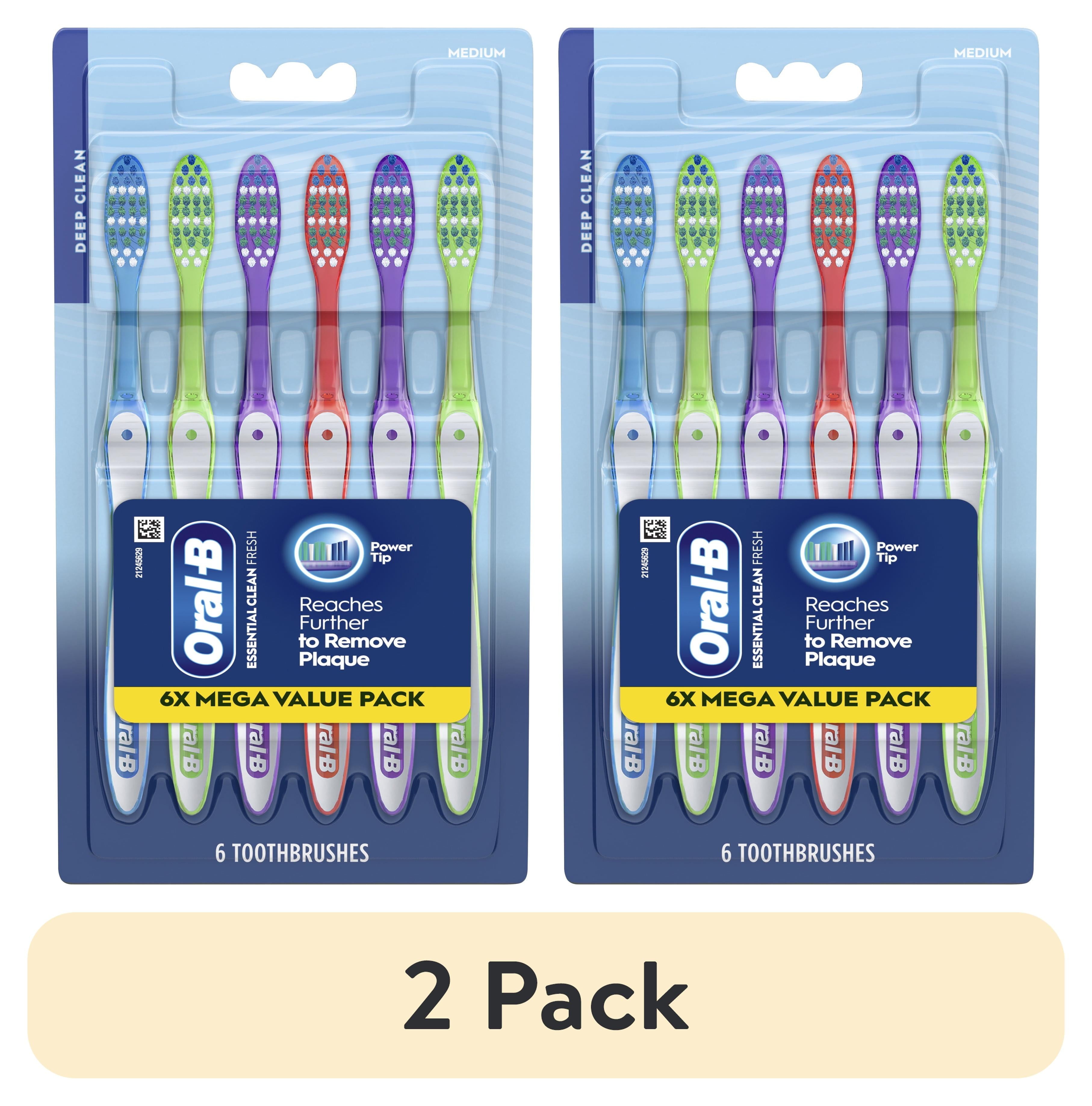 (2 pack)  Toothbrush Pack, Essential Clean Manual Toothbrushes, Medium Bristles, 6 Count