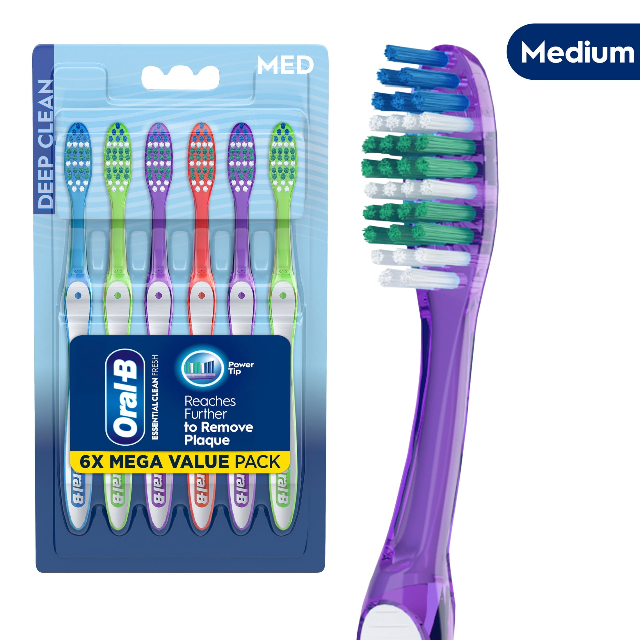(2 pack)  Toothbrush Pack, Essential Clean Manual Toothbrushes, Medium Bristles, 6 Count