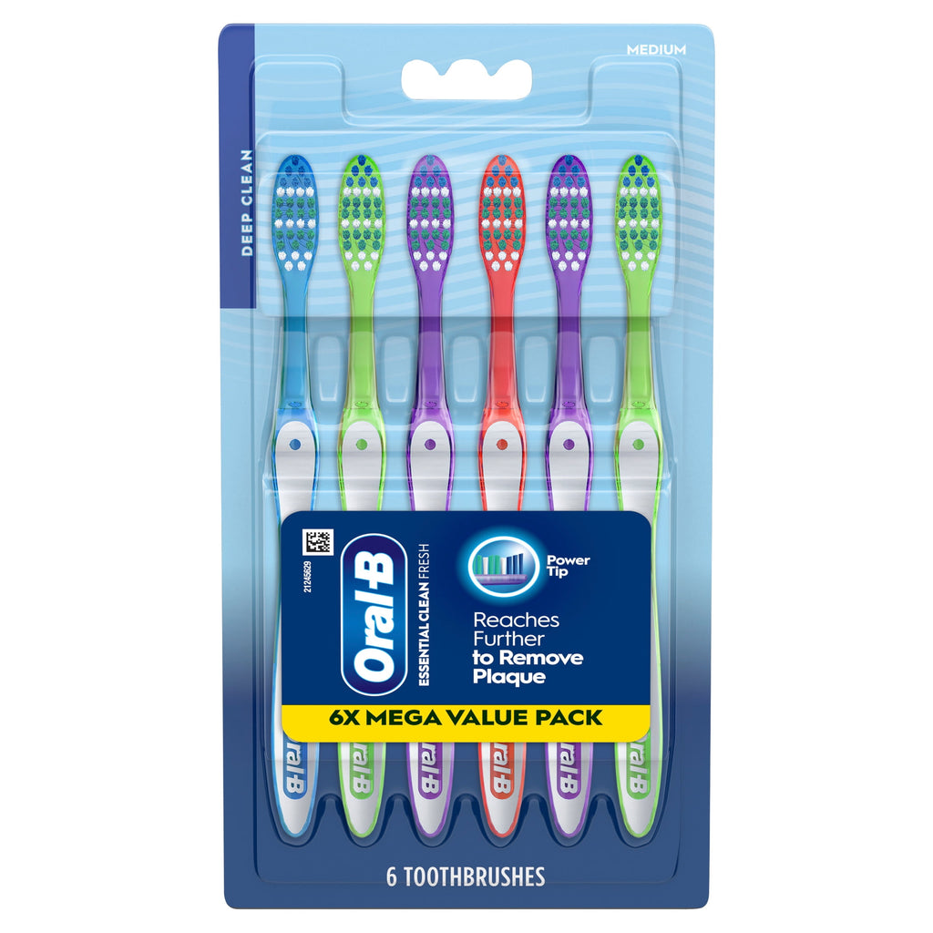 (2 pack)  Toothbrush Pack, Essential Clean Manual Toothbrushes, Medium Bristles, 6 Count