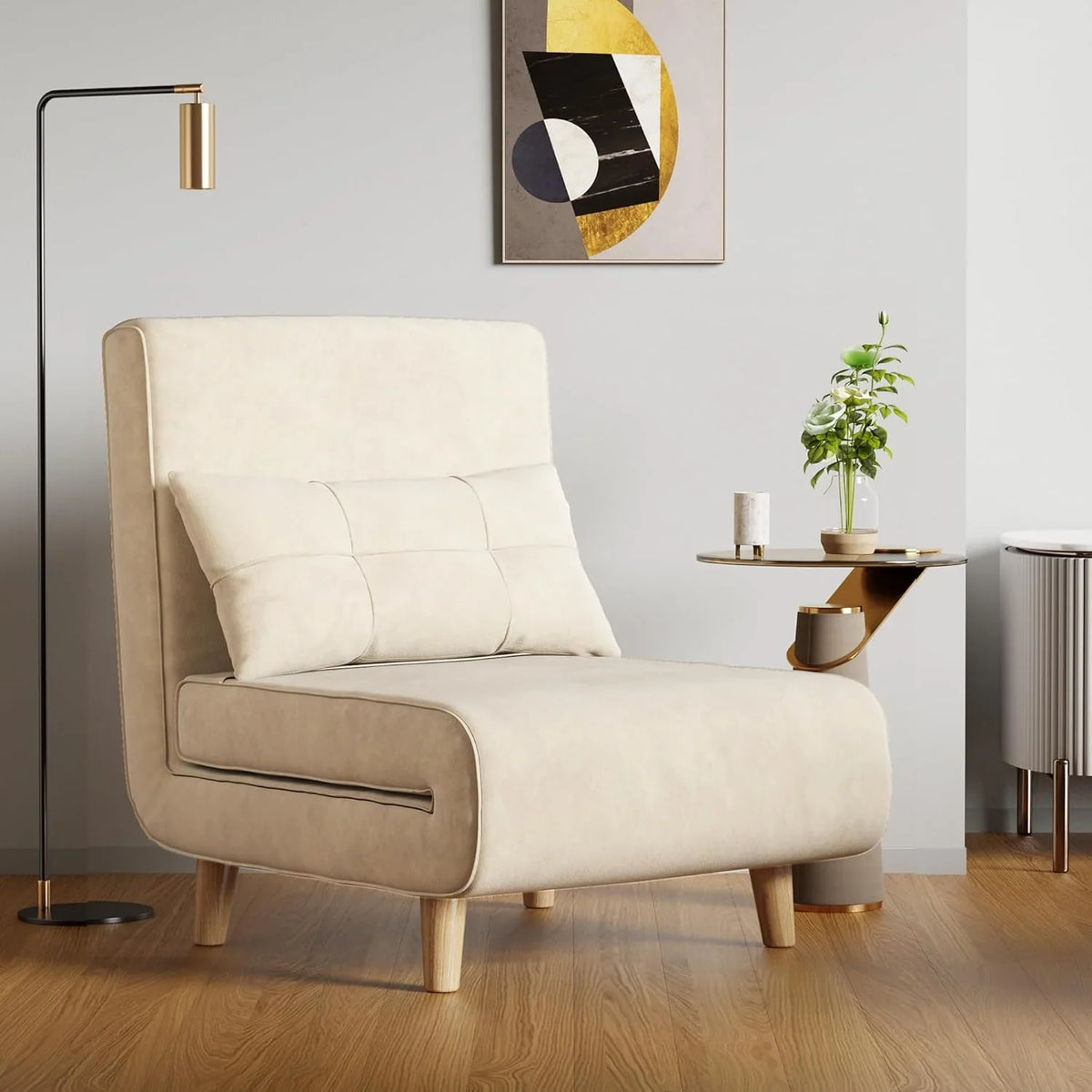 A three-in-one sleeping chair-bed, convertible chair-bed sofa, a lounge chair with adjustable backrest, suitable for apartments/bedrooms/offices, dark gray.