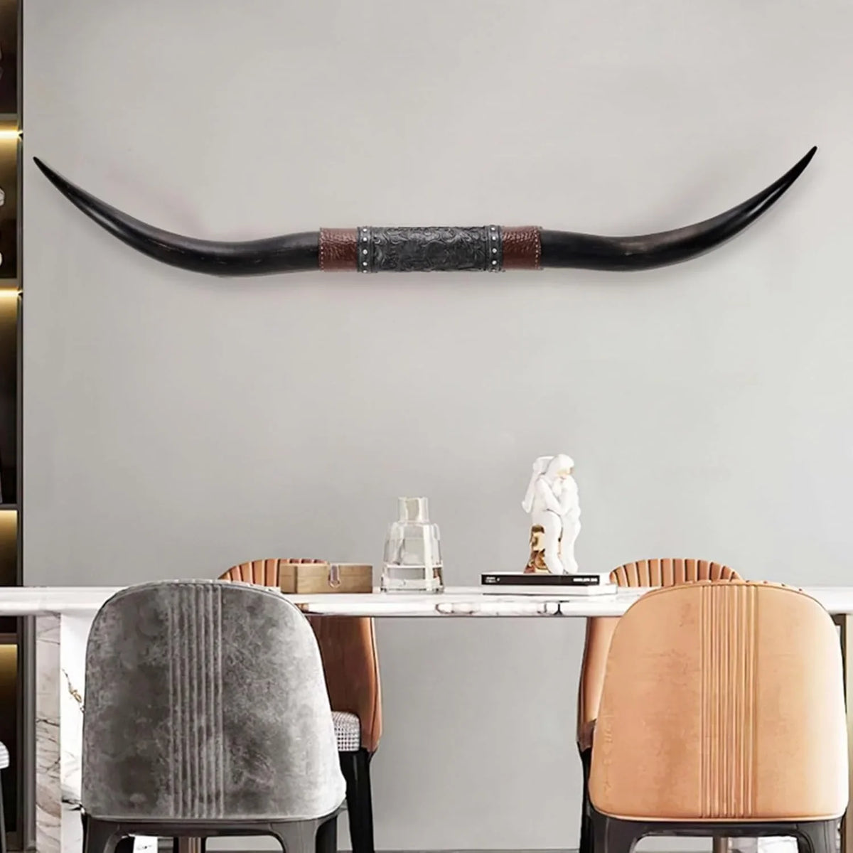 70" Long Horn Bull Horns, Longhorn Skull Wall Decor, Faux Taxidermy, Rustic Animal Head Wall Art, Living Room Decor