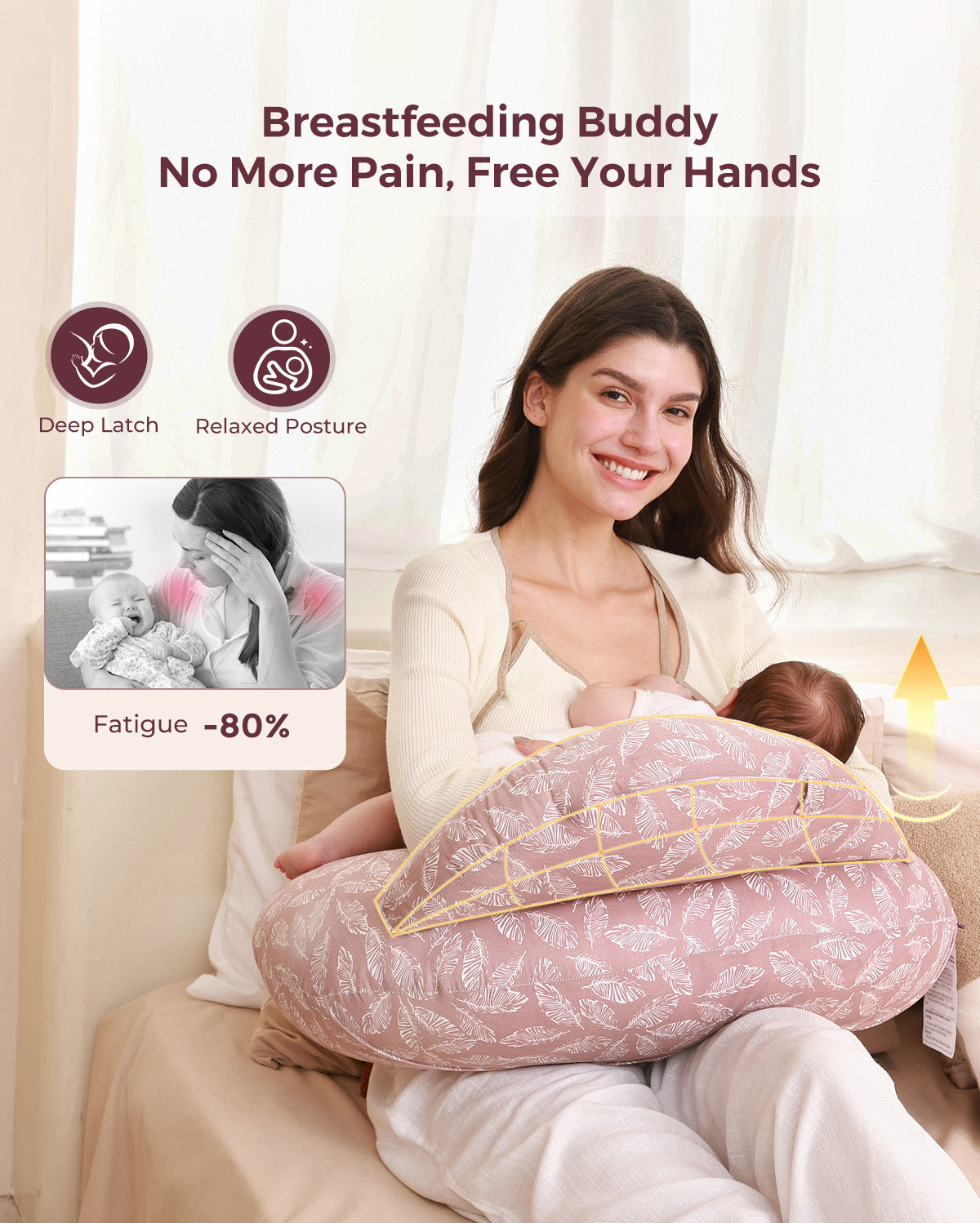 Multifunctional and Adjustable Nursing Pillow - Light Pink