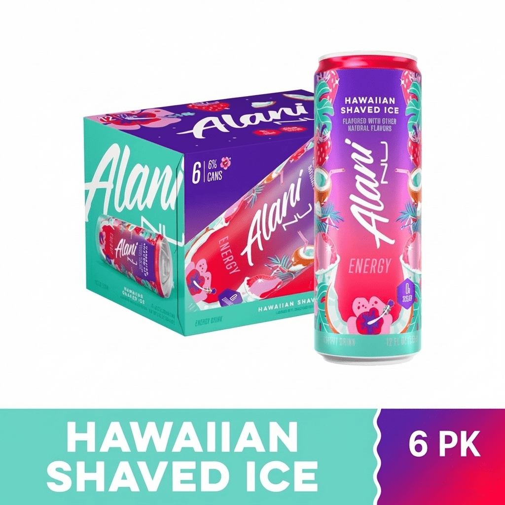Sugar Free Energy Drink, Hawaiian Shaved Ice, 12 fl oz, 6 Pack, Cans, 200mg Caffeine
