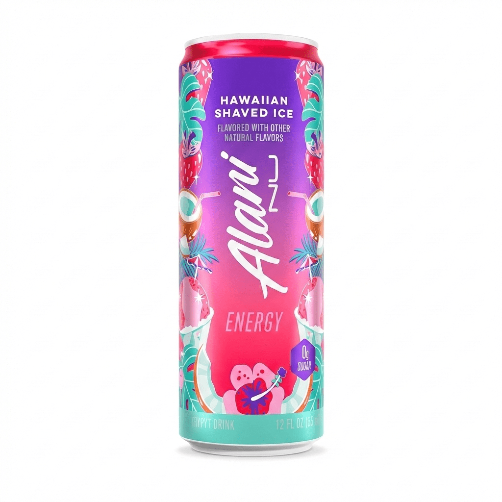 Sugar Free Energy Drink, Hawaiian Shaved Ice, 12 fl oz, 6 Pack, Cans, 200mg Caffeine